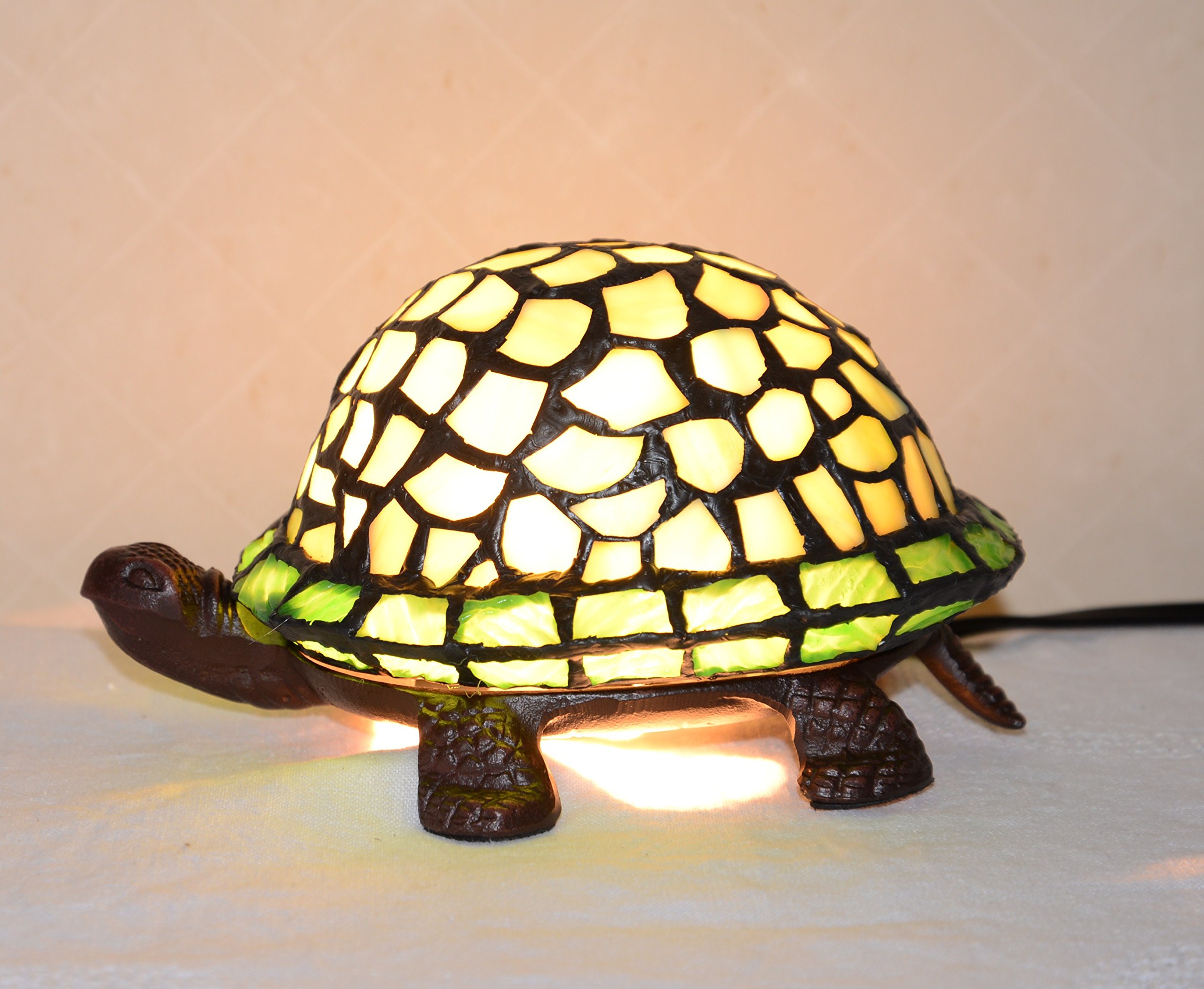 Handcrafted Stained Glass Turtle Night Light - LED Table Desk Lamp for Bedroom, Nursery, Kids Room - Decorative Ambient Lighting Gift Idea TY096