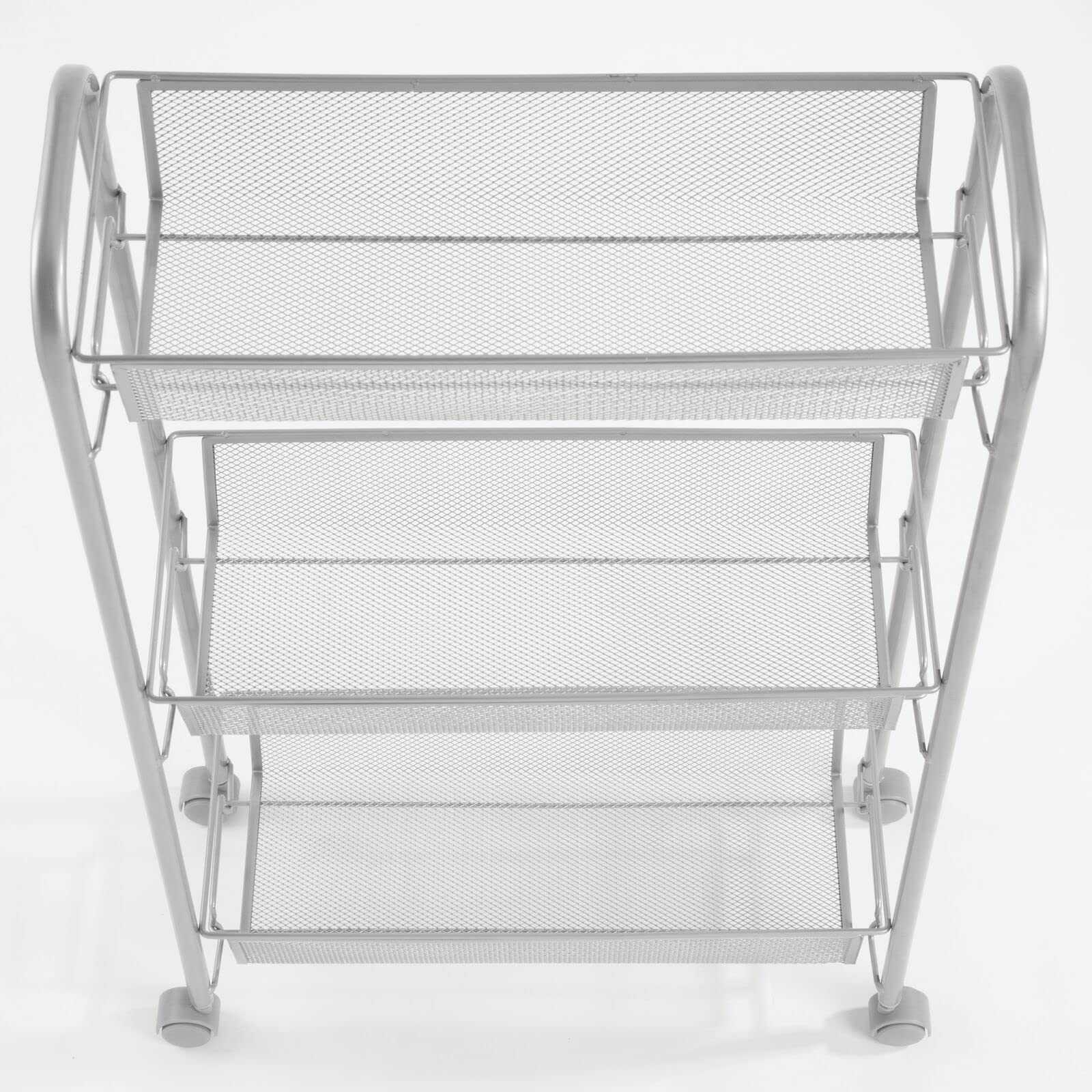 mDesign 3-Tier Steel Rolling Utility Cart Organizer - Heavy Duty Storage Trolley with Baskets for Laundry Detergent, Cleaning Supplies | Perfect for Laundry Room, Garage, Bathroom & Home Organization - Silver (Biro Collection)