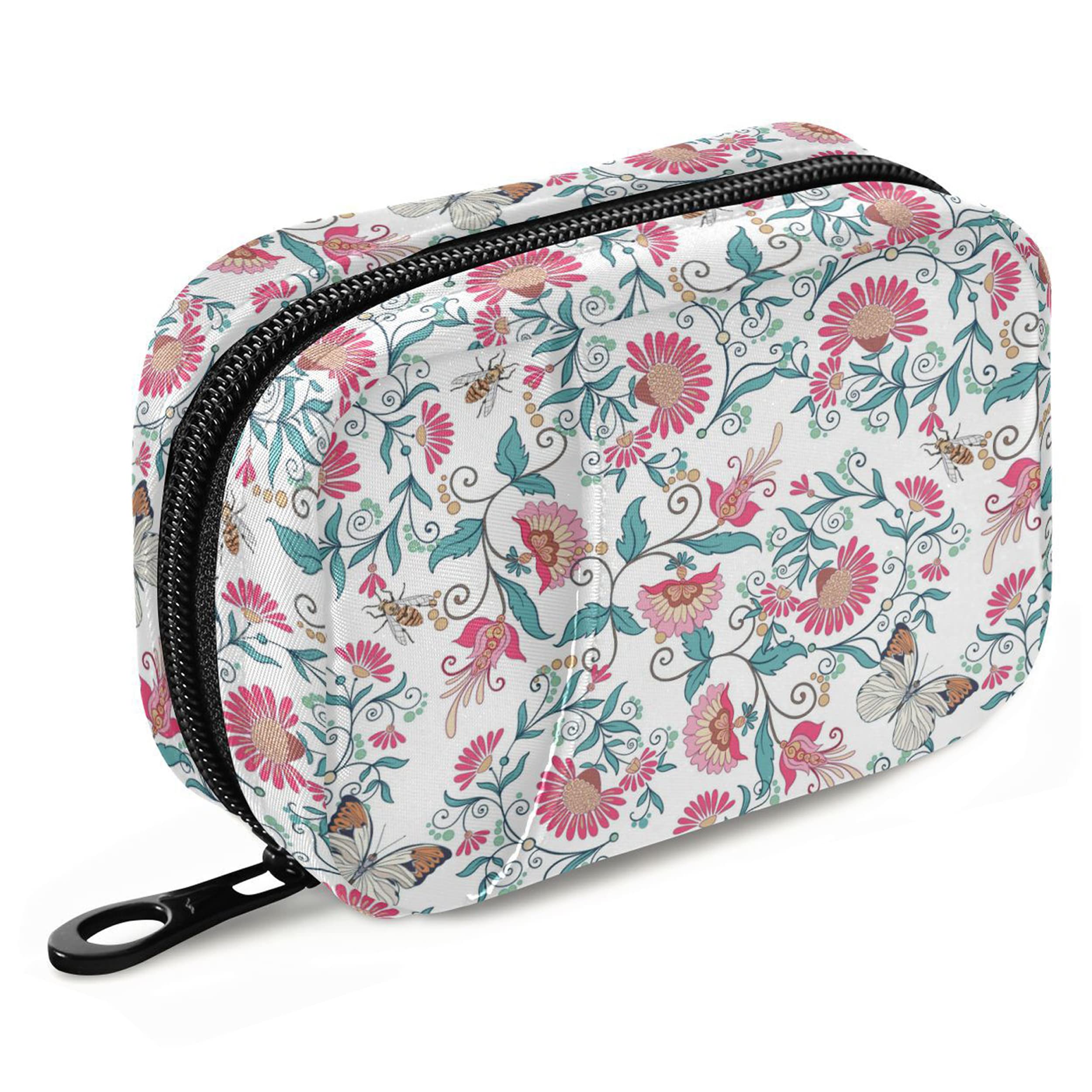 7 Day Travel Pill Organizer - Naanle Paisley Floral Butterfly Pill Box with Zipper | Portable Weekly Vitamin Case for Supplements & Medications | Perfect for Travel, Home & Daily Use
