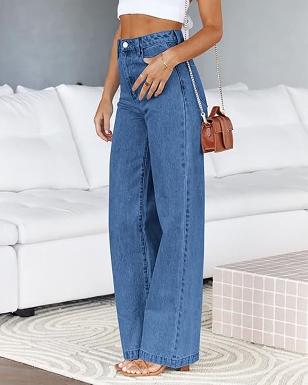 Women's Boyfriend Jeans - Mid Waist Straight Leg Loose Fit Lightweight Stretchy Denim Pants for Casual Wear | Comfortable Everyday Jeans for Work, Weekend & Travel