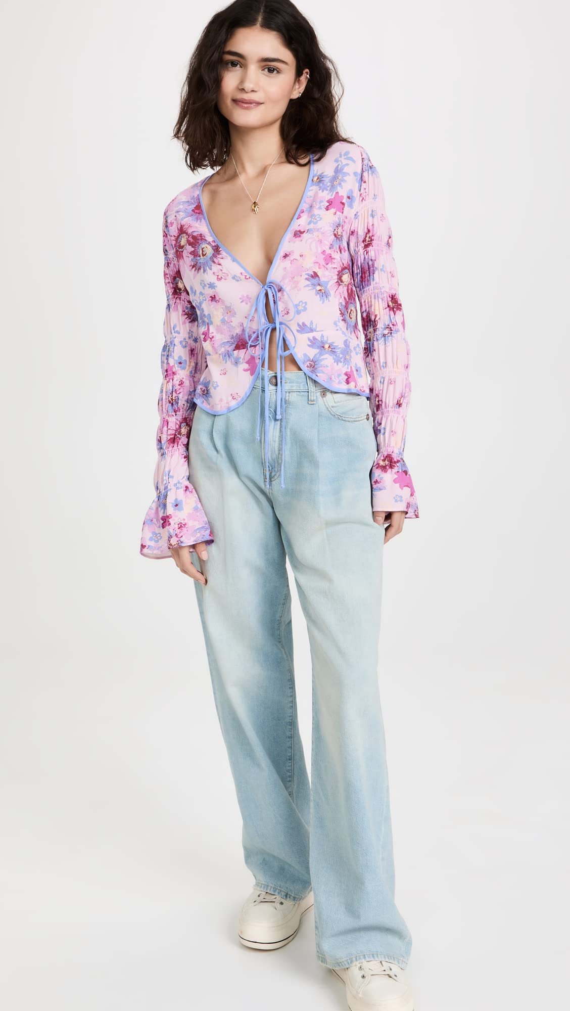 Free People Women's Venice Printed Floral Blouse - Rose Combo, Size S | Boho Chic Summer Top for Beach, Vacation & Casual Outfits