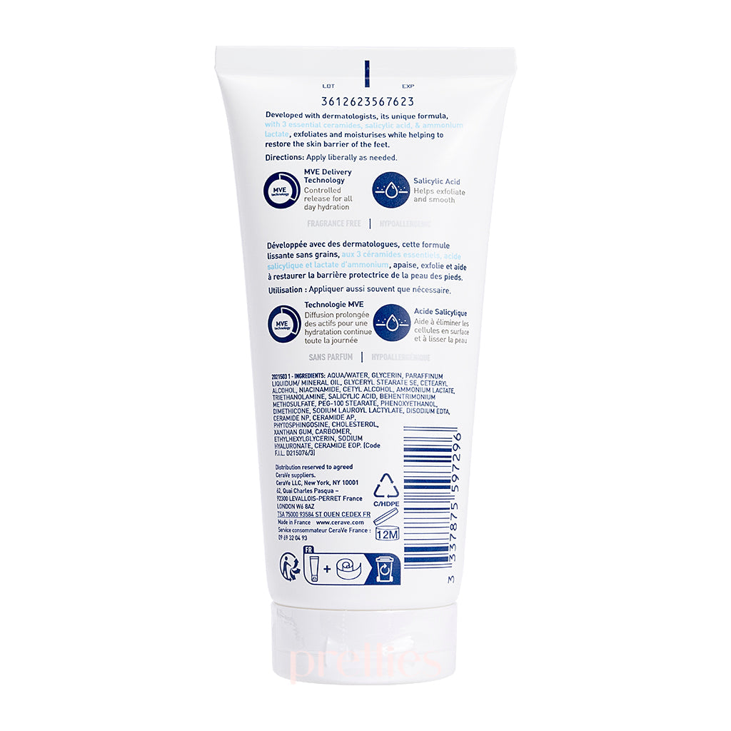 CeraVe SA Renewing Foot Cream 88ml | Exfoliating & Moisturizing Foot Treatment with Salicylic Acid | Light Blue | For Dry, Rough & Cracked Feet - Perfect for Pedicures & Daily Foot Care