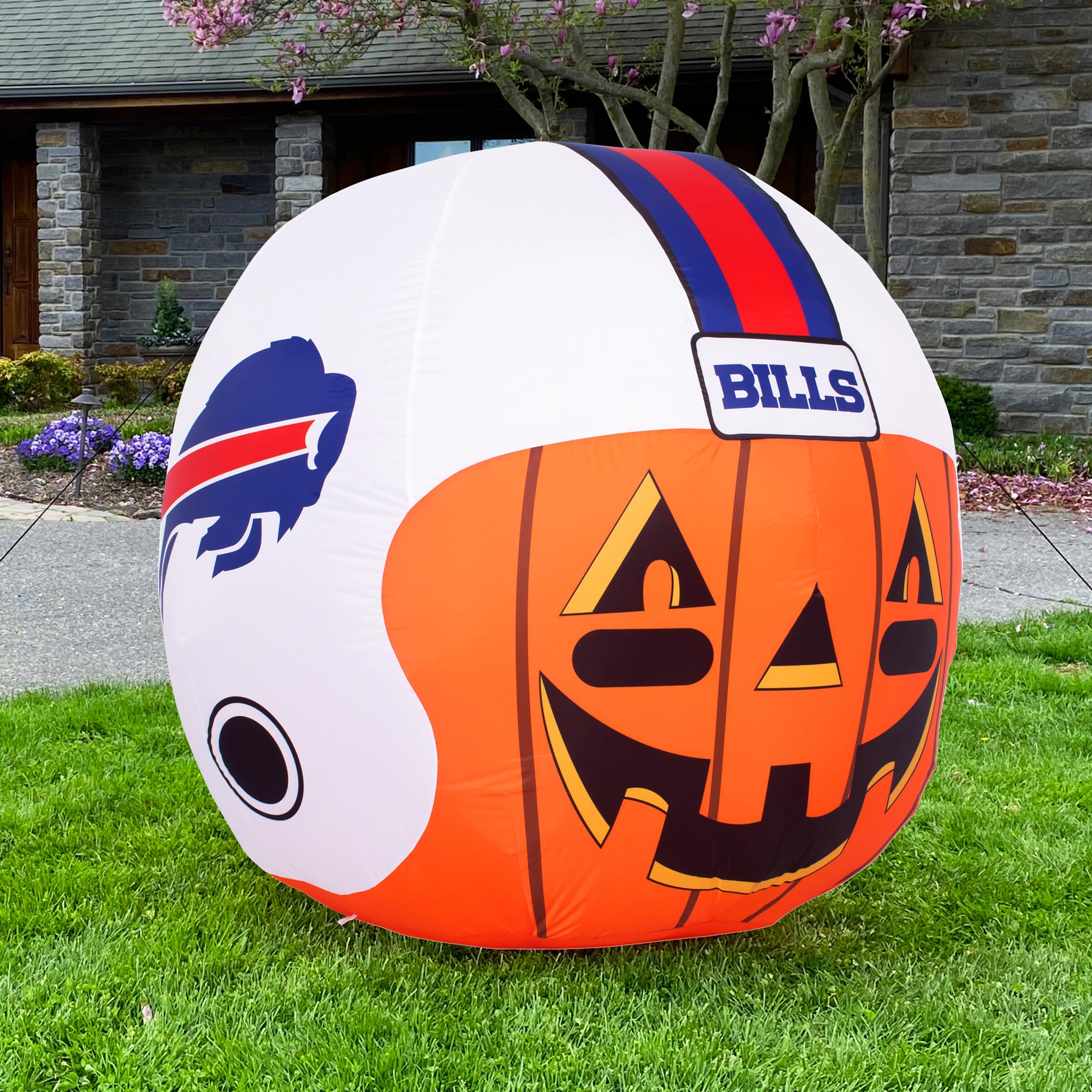 NFL Buffalo Bills 4ft LED Inflatable Jack-O'-Helmet with Built-in Blower - Halloween Outdoor Decor for Lawn, Front Yard, Backyard Parties & Game Day Celebrations