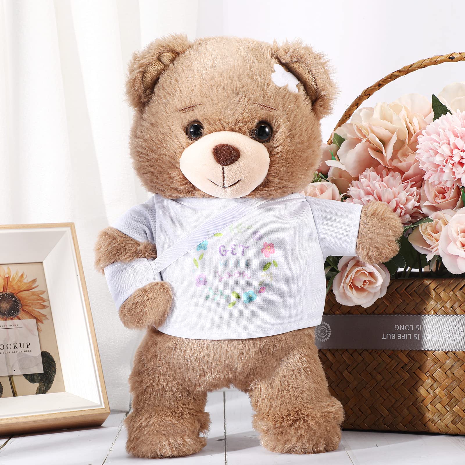 Deekin 10-inch White Broken Arm Bear Stuffed Animal - Get Well Soon Gift for Kids & Adults After Surgery, Soft Plush with Bandage - Perfect for Hospital Recovery, Comfort Gifts, and Cheering Up Loved Ones
