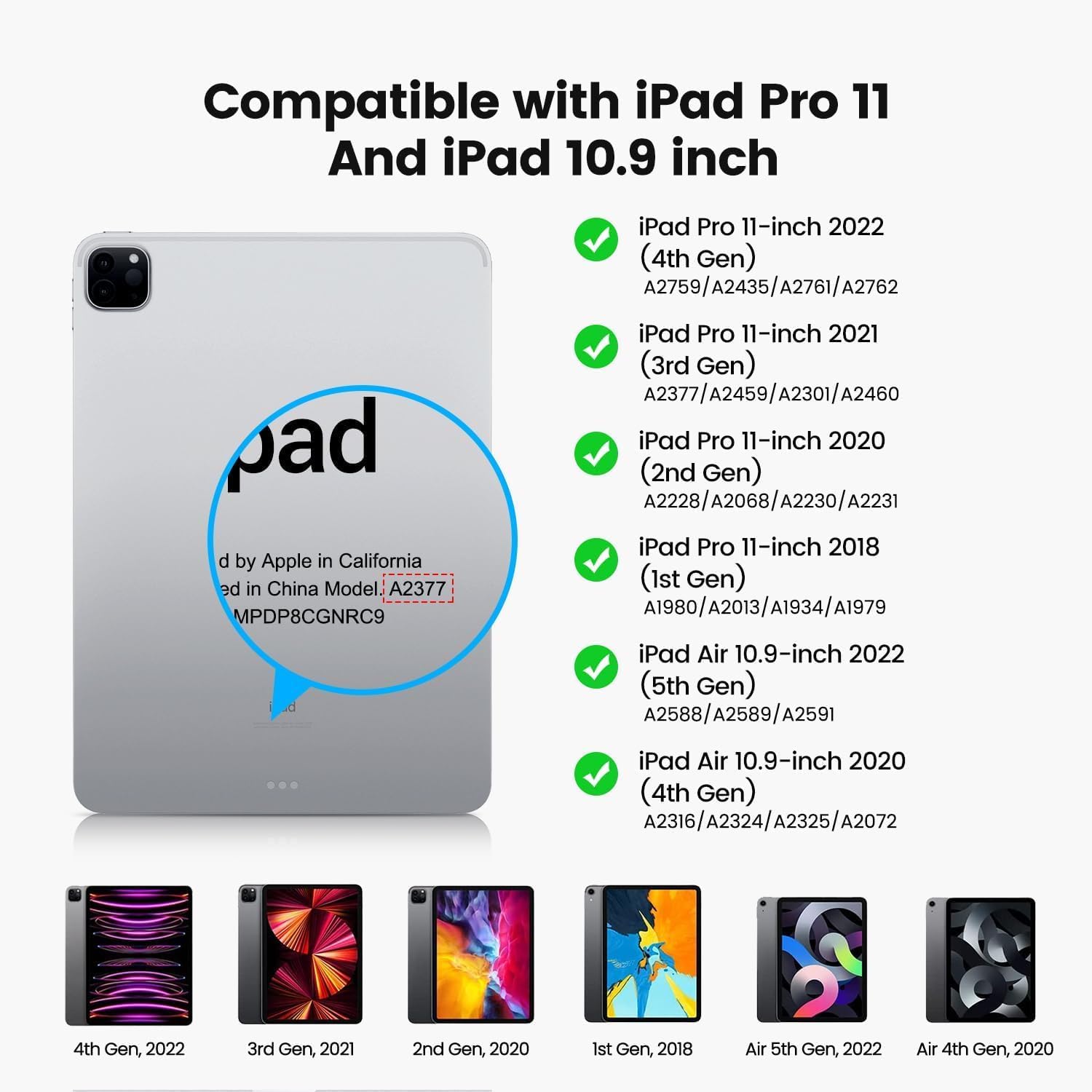 Magic Keyboard Case for iPad Air 11-inch (M2/M3) & iPad Pro 11 (1st-4th Gen) - Slim Protective Cover with Backlit Keys, Battery Display & Magnetic Attachment - Perfect for Work, Study & Travel (White)