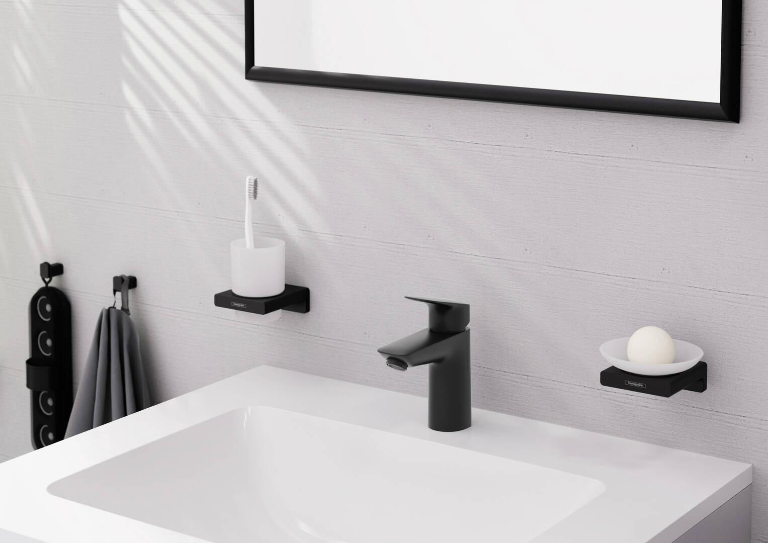 Hansgrohe AddStoris Robe Hook in Matte Black (41742670) - Premium Bathroom Organizer for Towels & Robes, Perfect for Modern Homes & Spas
