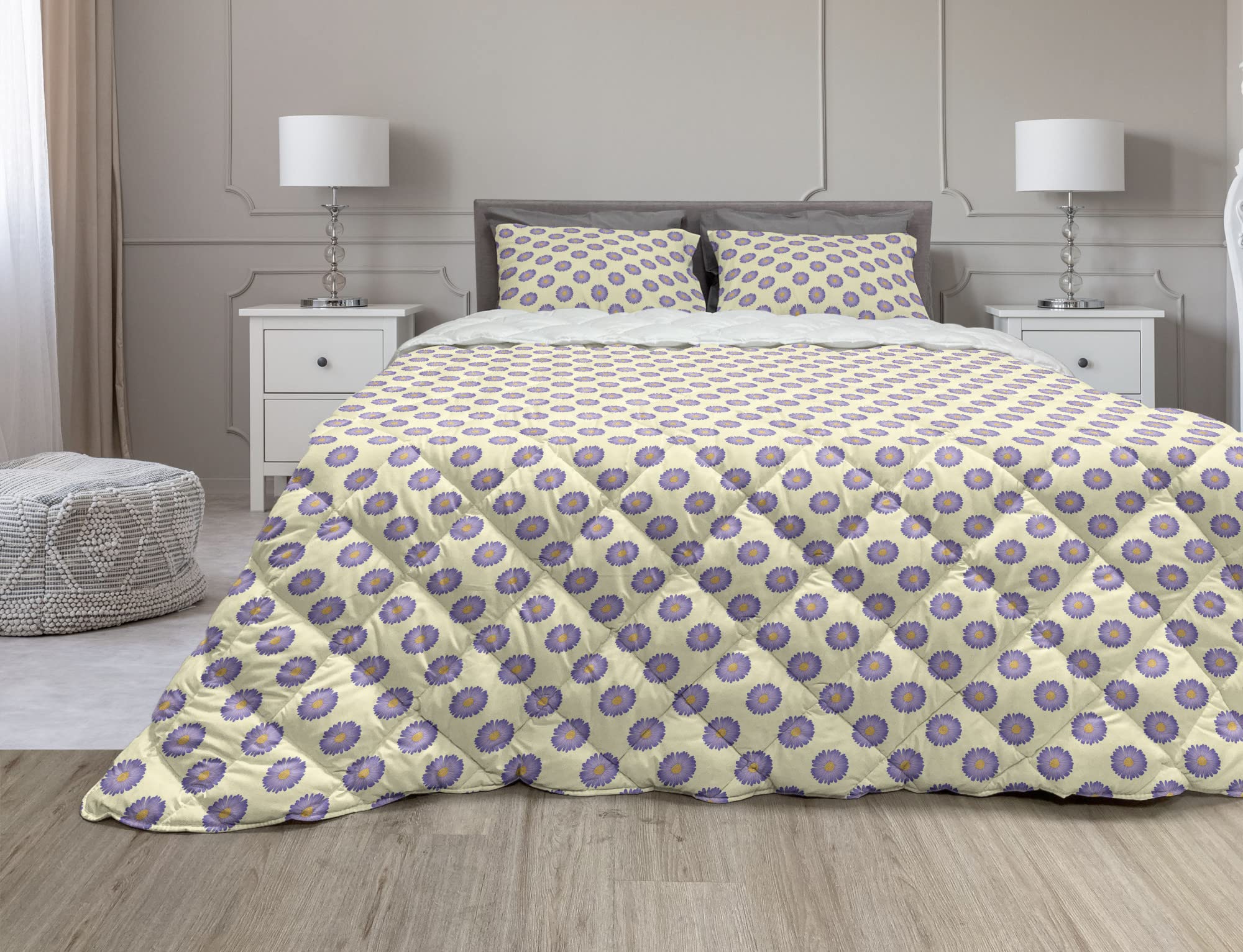 Ambesonne Floral Comforter Set with Sham - TwinXL Microfiber Duvet Cover in Pale Yellow, Blue & Violet | Repeating Aster Flowers Design | Soft Bedding for Cozy Bedroom Decor, Guest Room & Dorm Essentials