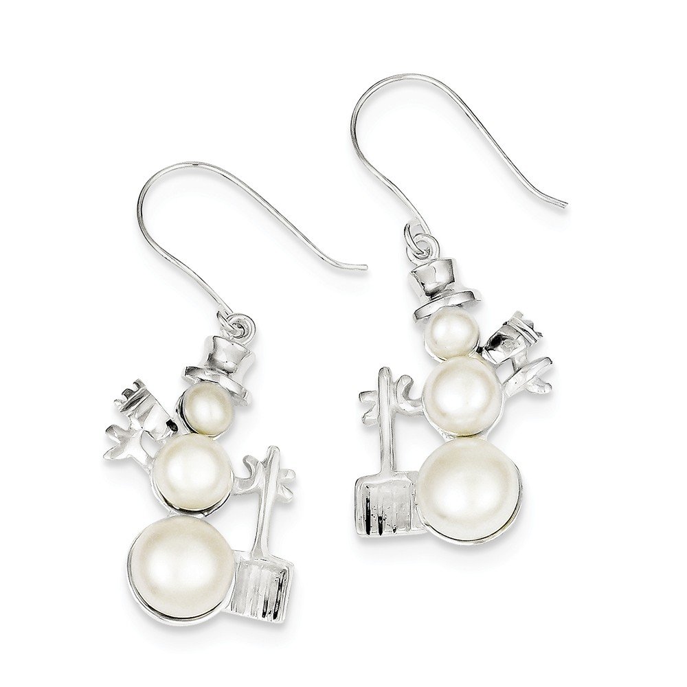 Sterling Silver Snowman Earrings with Cultured Pearls - Elegant Holiday Jewelry Gift for Christmas & Winter Parties