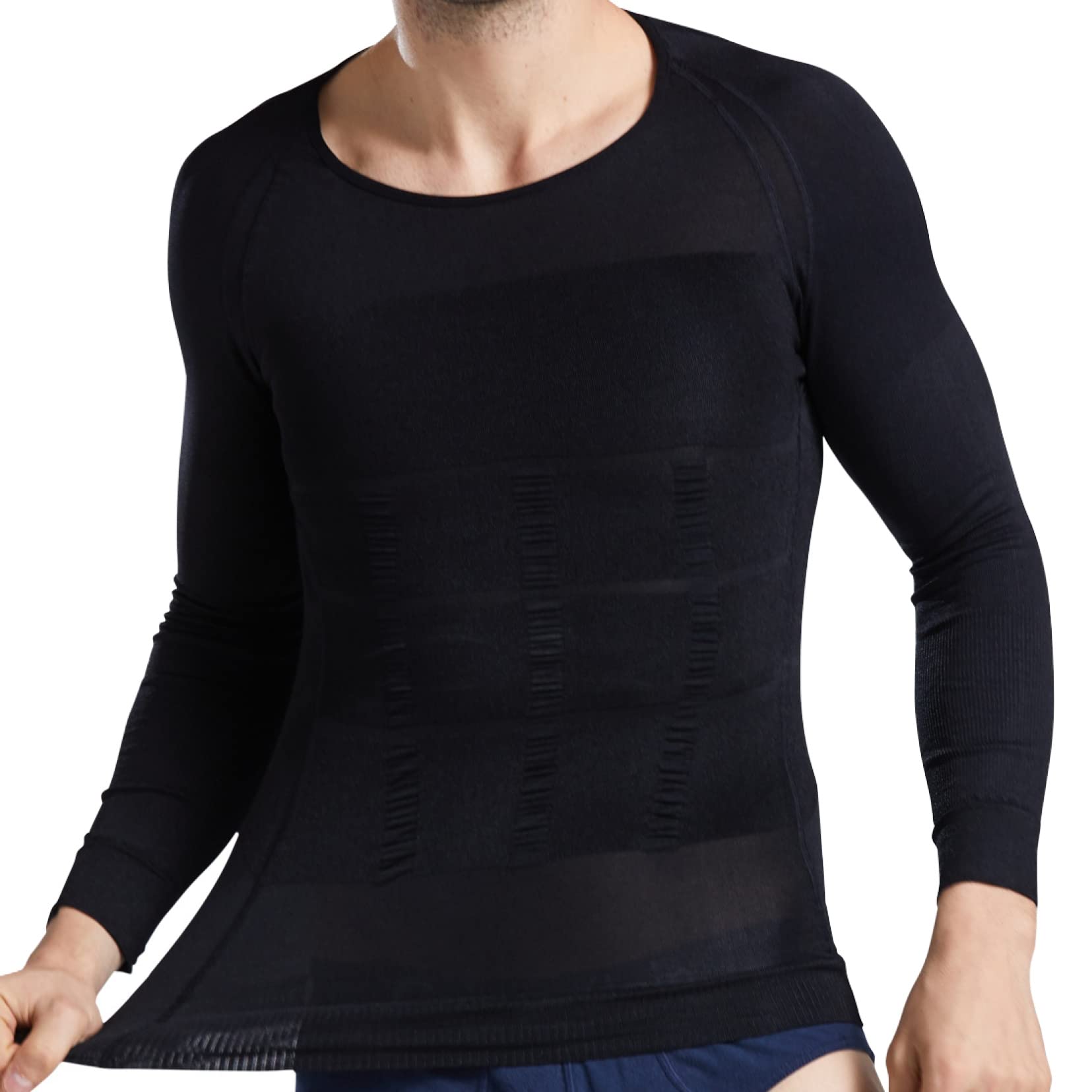 EBRICON Men's Body Shaper Shirt - Long Sleeve Compression Corset Top for Fat Burning, Abdomen & Chest Slimming - Weight Loss Vest for Workout, Gym & Everyday Wear