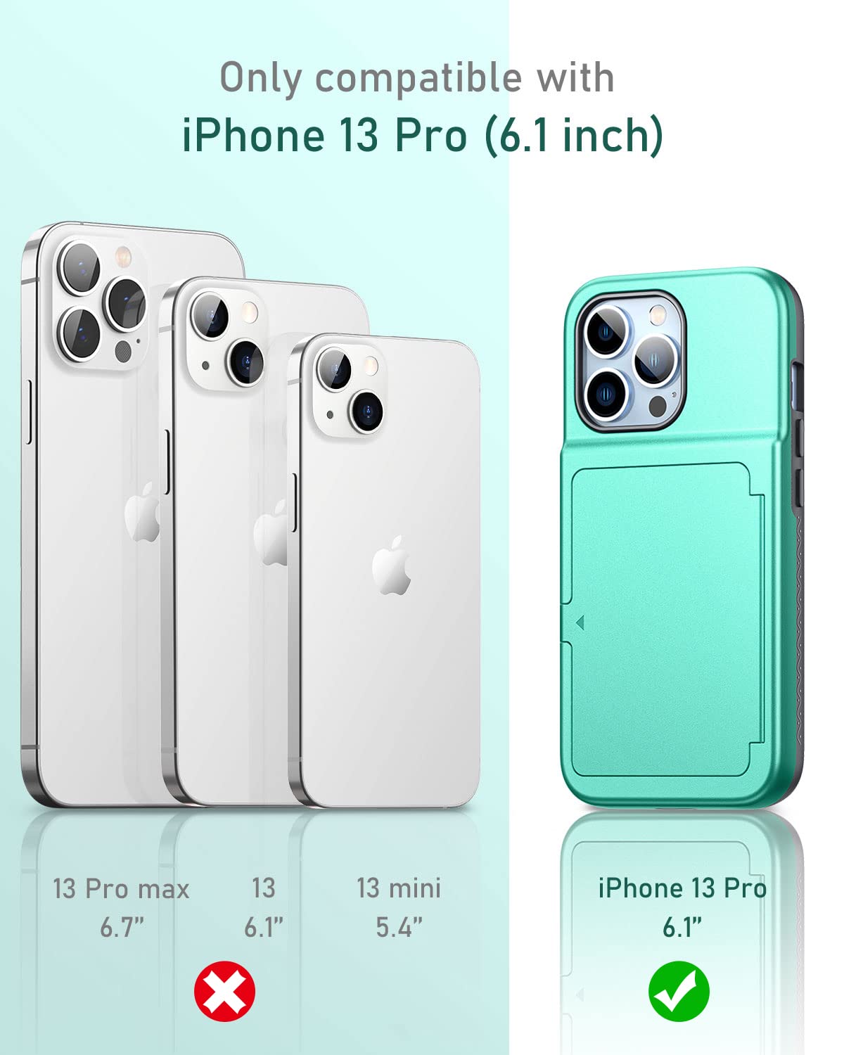 Premium Shockproof iPhone 13 Pro Wallet Case with Credit Card Slots & Hidden Mirror - Heavy Duty 3-Layer Protection Cover for iPhone 13 Pro (6.1 Inch) Mint Green - Perfect for Travel, Work & Everyday Use