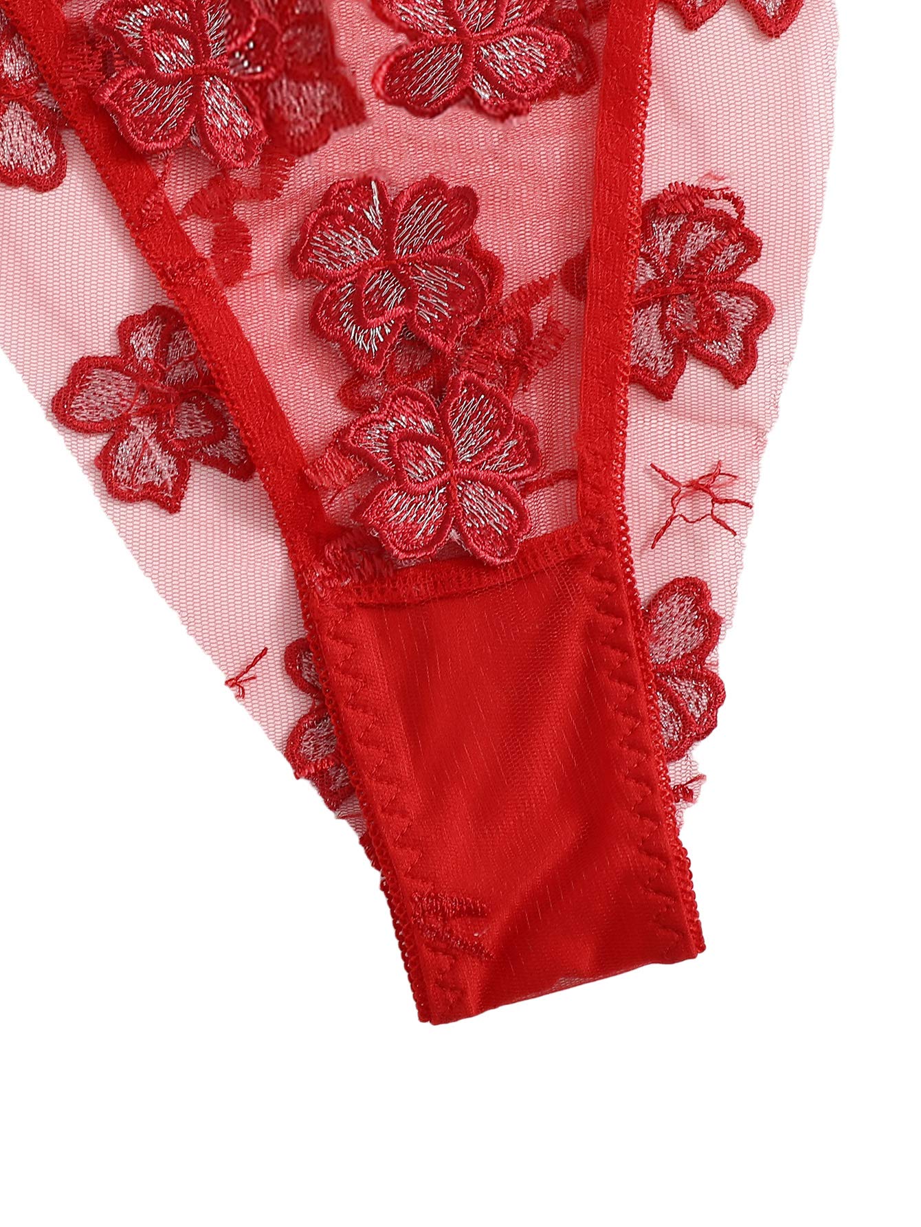 Floerns Women's Sexy Applique Lace Underwire Push Up Bra & G-String Thong Lingerie Set for Valentine's Day, Date Night & Boudoir Photography