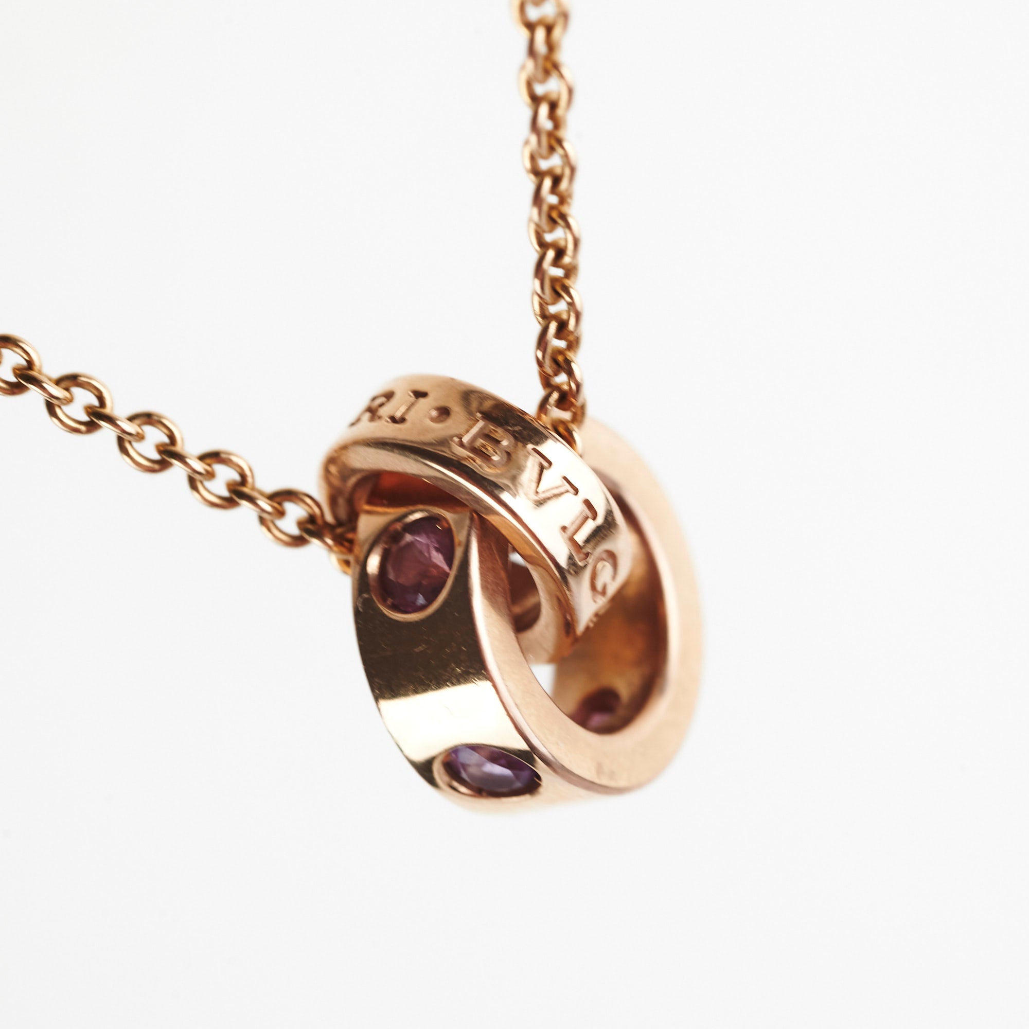 Bvlgari Purple Pink Gemstone Necklace in Rose Gold - Elegant Jewelry for Women, Perfect for Parties, Weddings & Special Occasions