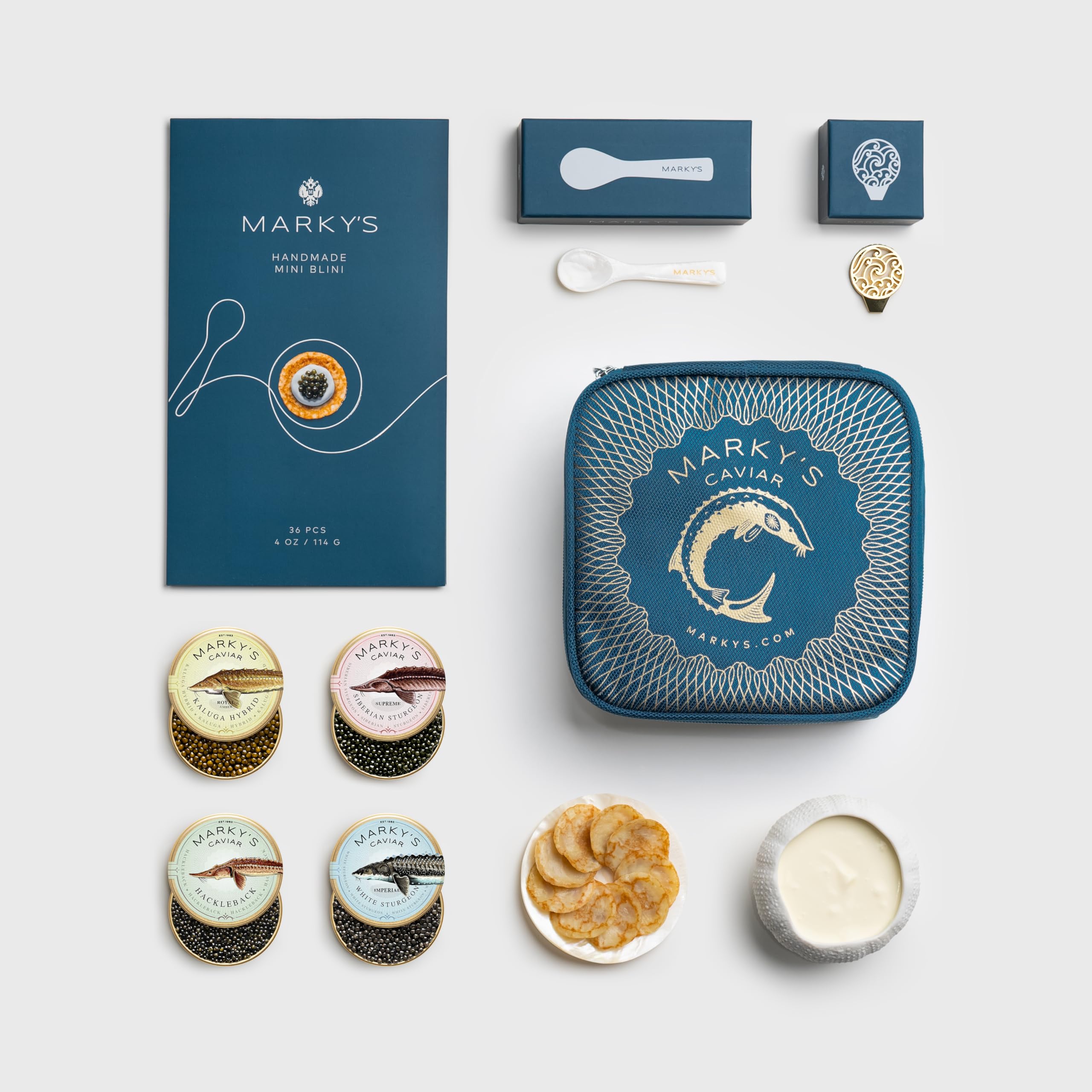 Premium Caviar Gift Set - 4 Varieties (Kaluga, Hackleback, Siberian & White Sturgeon) 0.5oz Each with Serving Accessories - Perfect for Gourmet Gifts, Special Occasions & Luxury Dining Experiences