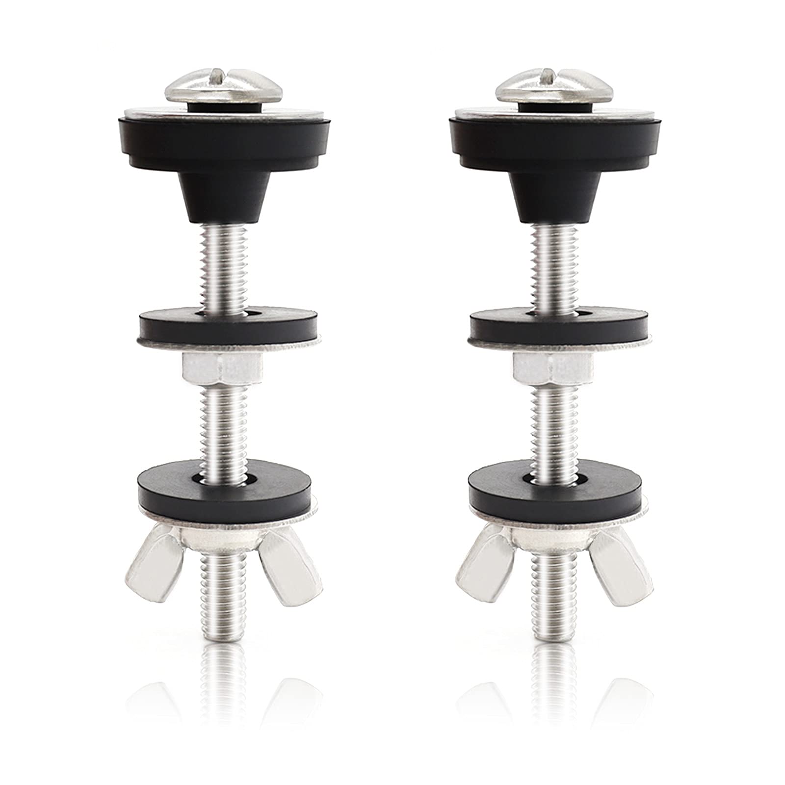 2PCS Heavy Duty Universal Toilet Tank to Bowl Bolts Kit - Stainless Steel Waterproof Bolts with Rubber Washers & Extra Long Nut Screws (Silver) - Perfect for Secure Toilet Installation and Leak Prevention in Bathroom Renovations