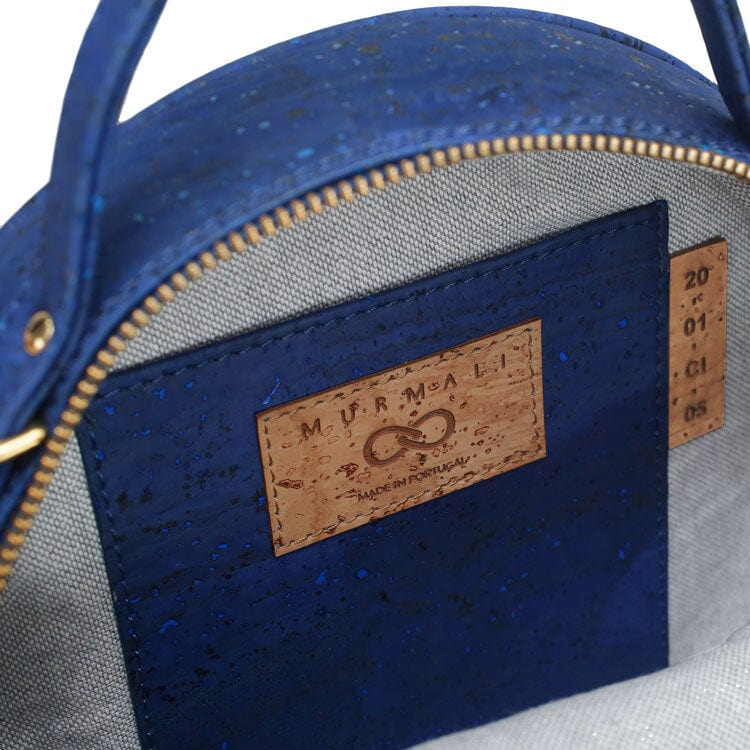 Handmade Vegan Cork Round Shoulder Bag for Women - Navy Blue | Eco-Friendly Fashion Accessory for Work, Travel & Everyday Use