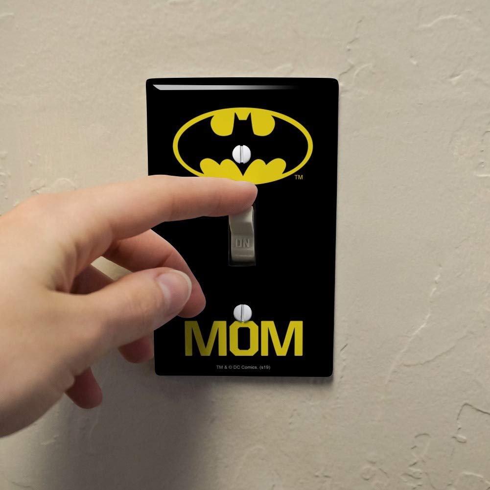 Batman Bat Mom Shield Logo Plastic Wall Decor Light Switch Plate Cover - Superhero Home Decor for Kids Room, Nursery & Batman Themed Bedroom