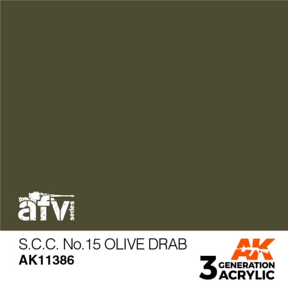AK Interactive AK11386 AFV Series S.C.C. No.15 Olive Drab Acrylic Paint - 17ml Bottle - 3rd Generation Formula - Perfect for Military Model Kits, Dioramas & Scale Modeling Projects