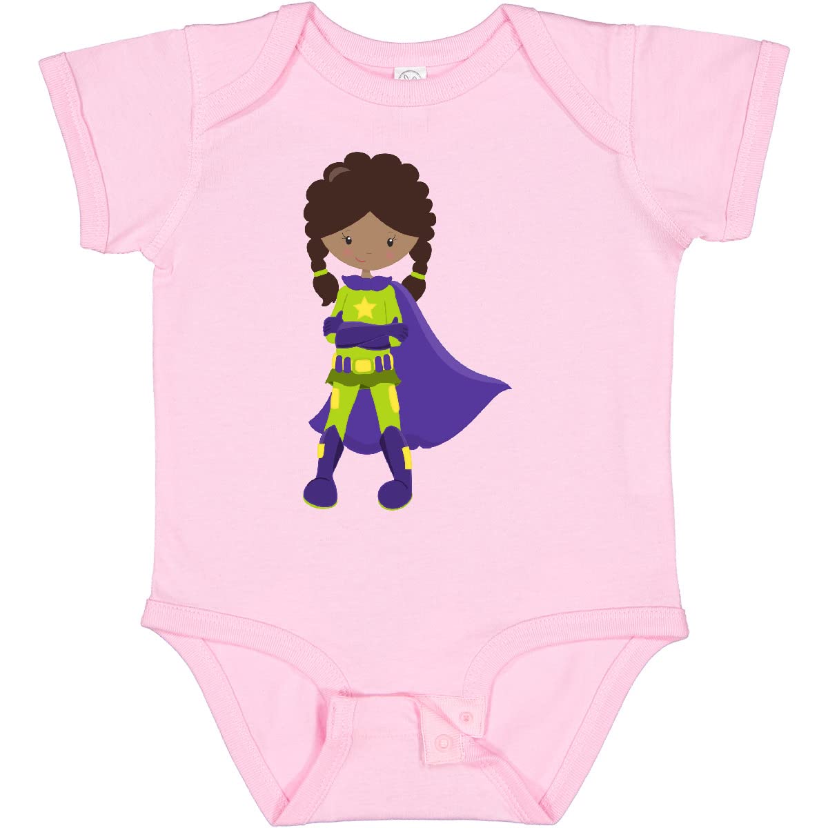 Inktastic African American Superhero Girl Purple Cape Baby Bodysuit - Perfect for Halloween, Cosplay & Everyday Wear