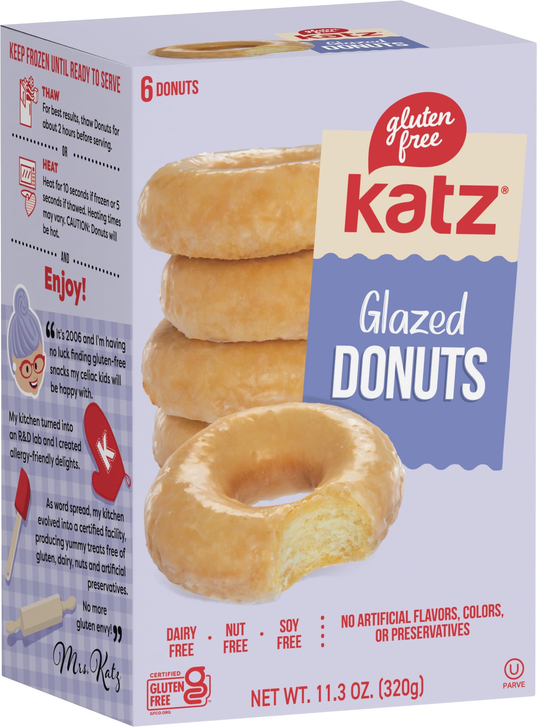 Katz Gluten Free Donuts - 6 Delicious Flavors (Powdered, Glazed, Cinnamon, Pumpkin Spice, Chocolate Frosted) | Dairy-Free, Soy-Free, Nut-Free Snacks | Perfect for Breakfast, Office Snacks & Celiac-Friendly Diets