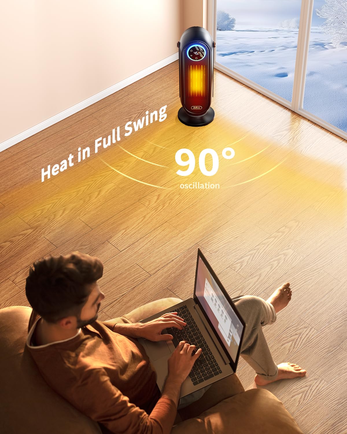 16 Inch Portable Electric Space Heater - 1500W Fast Heating with Thermostat, 90° Oscillation & 12H Timer - Ultra-Quiet & Safe Indoor Heater for Bedroom, Office - Remote Control Included | Perfect for Winter Warmth & Energy Efficient Home Heating