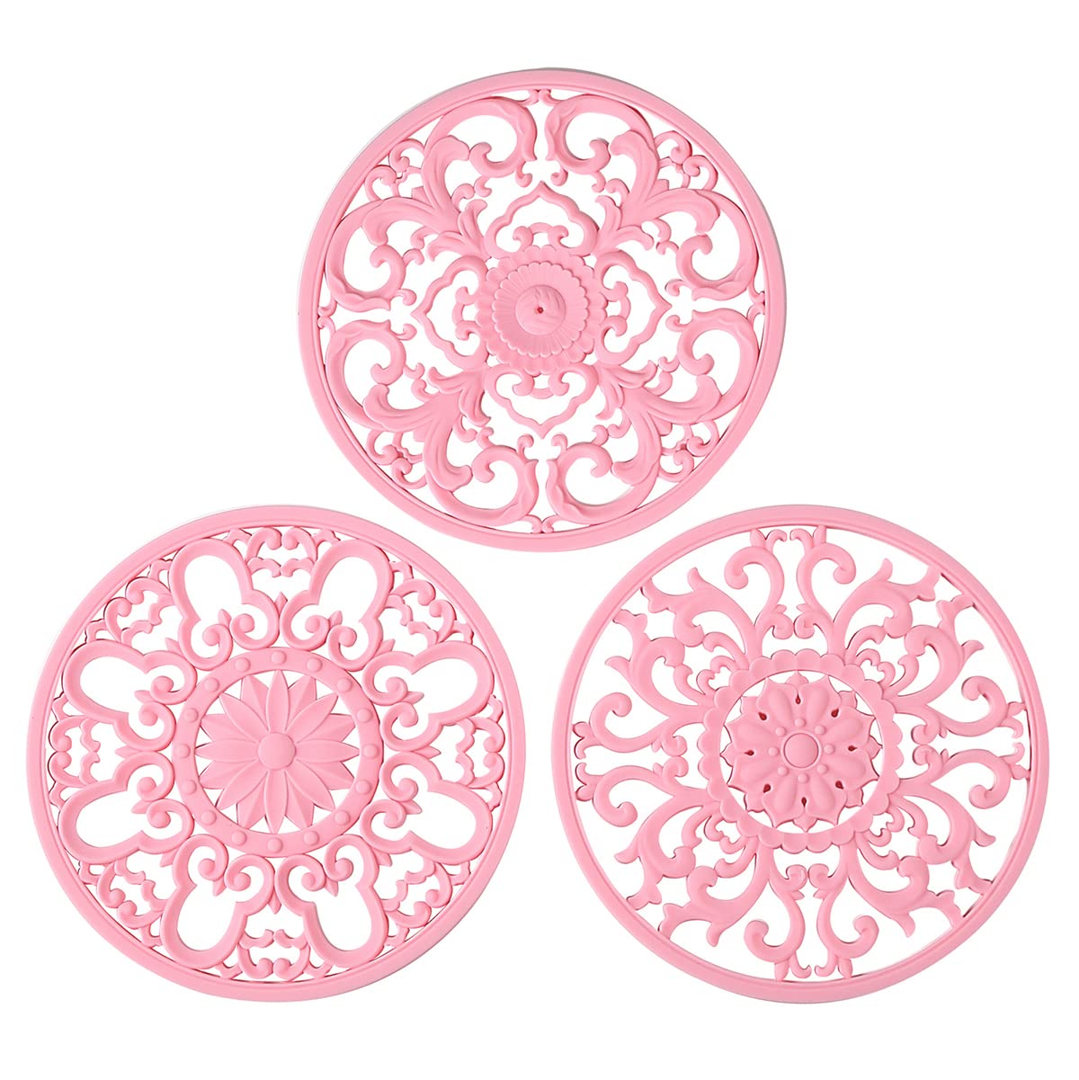 Premium Extra Thick Silicone Trivet Mats - Heat Resistant Hot Pads for Pots, Pans & Dishes (Set of 3) - Protect Countertops & Tables - Stylish Kitchen Decor in Pink - Perfect for Dining, Cooking & Entertaining