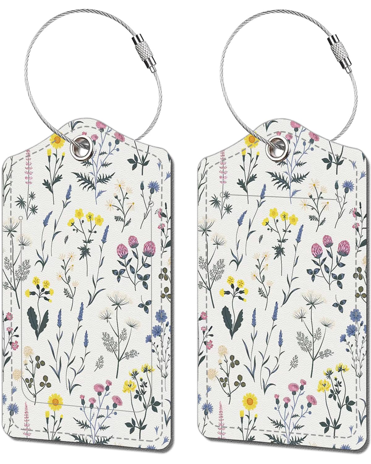 Vintage Floral Luggage Tags 2 Pack - Cute Leather Suitcase Tags with Privacy Cover & Stainless Steel Loop - Unique Travel ID Tags for Women & Girls - Perfect for Suitcases, Backpacks, Carry-Ons & Travel Accessories