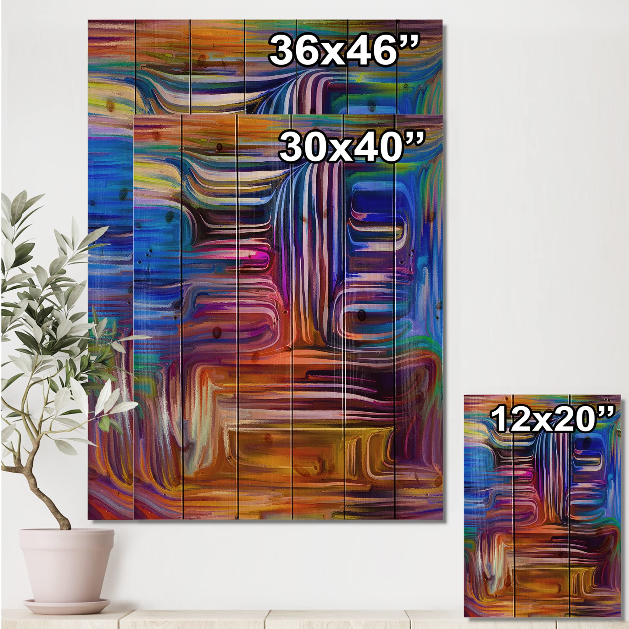 DesignQ Colour Fusion V Modern & Contemporary Blue Wood Wall Art - Large Abstract Wood Wall Panels Printed on Natural Pine - Perfect for Living Room, Bedroom & Office Decor
