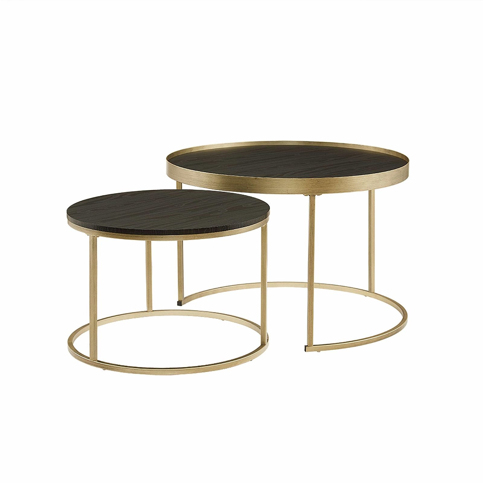 Distressed Gold Metal Frame Black Oak Nested Coffee Table Set by Criterion - Perfect for Living Room, Lounge & Modern Home Decor