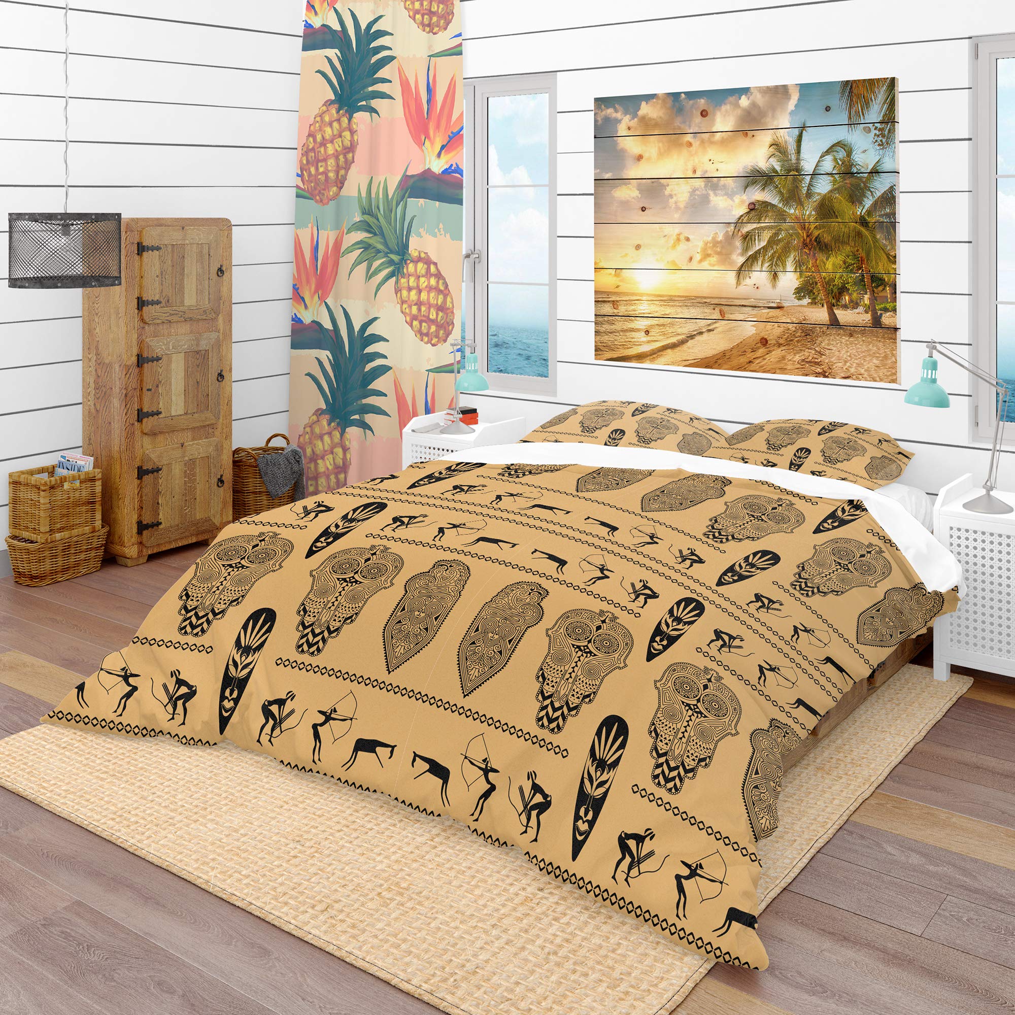 DesignQ African Print Tropical Duvet Cover Set - Queen Size Bedding with Vibrant Tribal Patterns - Perfect for Boho Bedroom Decor, Guest Room Makeovers & Cultural Home Accents