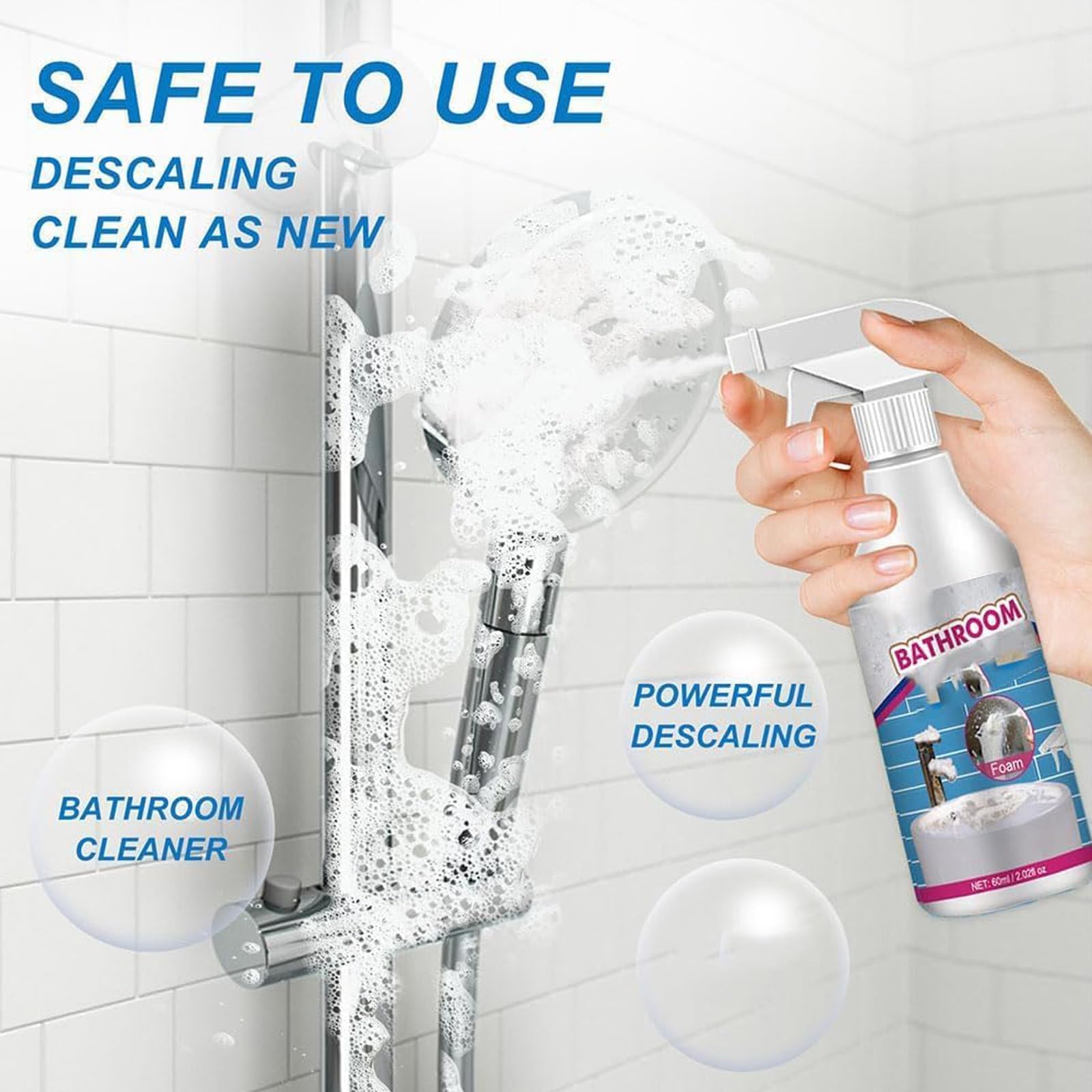 Cleanlix Multi-Surface Cleaning Spray - Powerful Bathroom Descaler & Foam Cleaner for Tiles, Sinks & Showers - Eliminates Limescale, Soap Scum & Hard Water Stains (1 Pack, White) - Perfect for Daily Bathroom Cleaning & Deep Stain Removal