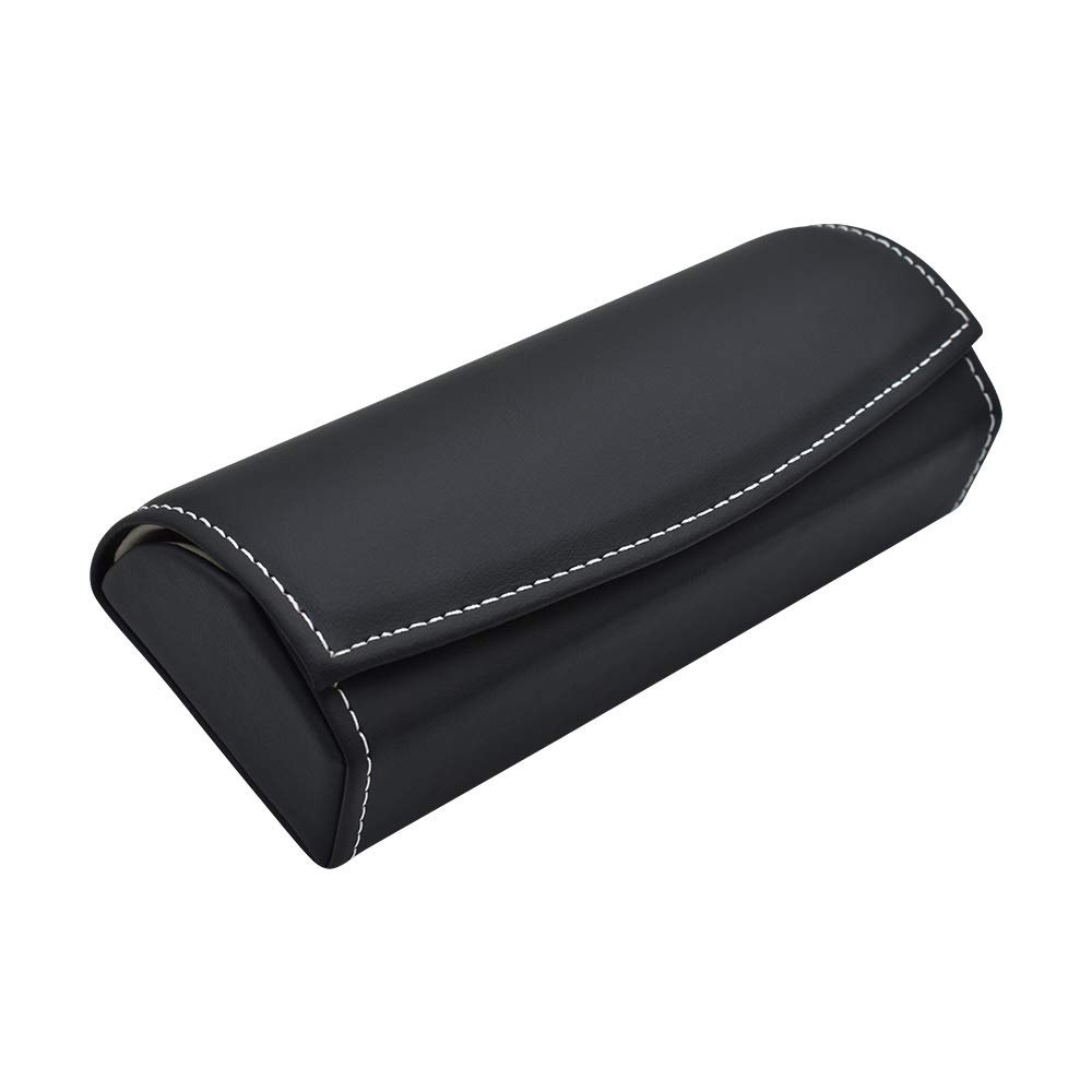 SANRILY PU Leather Car Visor Sunglasses Holder - Universal Magnetic Closure Eyeglasses Organizer for Car, SUV, Truck | Durable Protective Storage Case for Driving, Travel & Outdoor Adventures (Black)