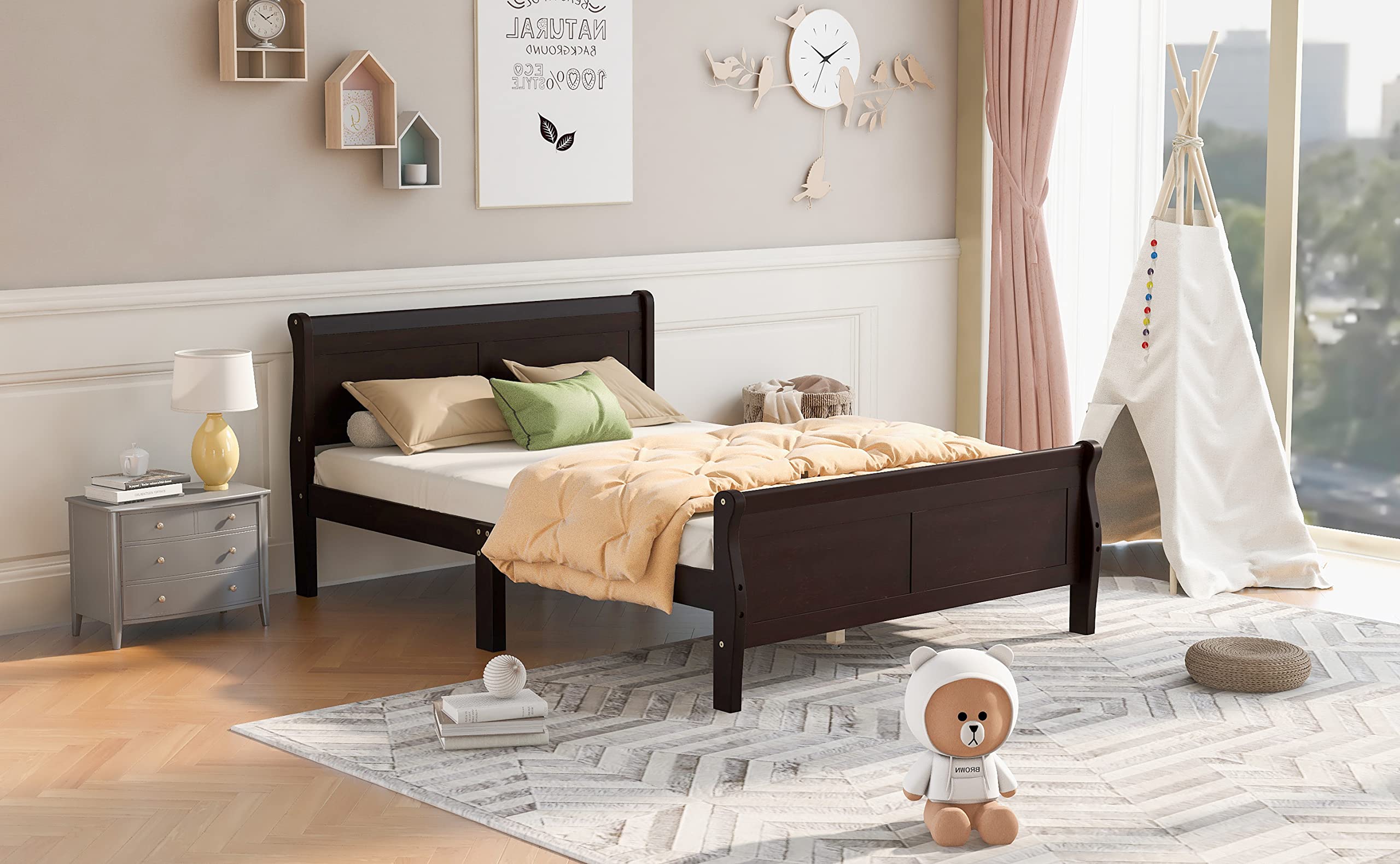 Harper & Bright Designs Queen Wood Platform Bed Frame with Headboard & Slats - No Box Spring Needed - Sturdy Support Legs for Bedroom, Guest Room & Dorm