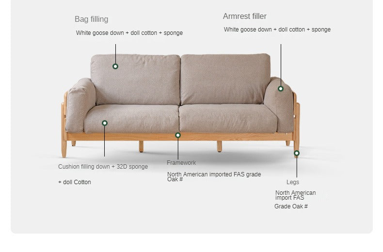 Solid Oak Wood Sofa - Modern High Back Design for Living Room, Lounge & Office - Durable & Stylish Furniture for Home Decor