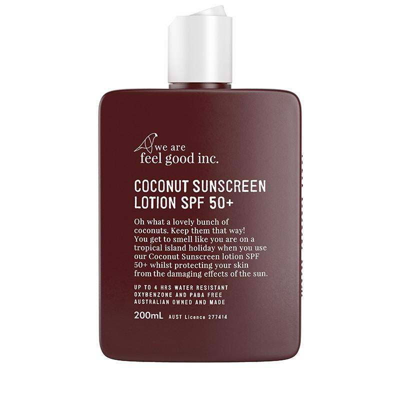 Feel Good Inc Coconut Sunscreen Lotion SPF 50+ - Broad Spectrum UVA/UVB Protection, Water Resistant, Natural Coconut Scent - Perfect for Beach, Pool & Outdoor Activities