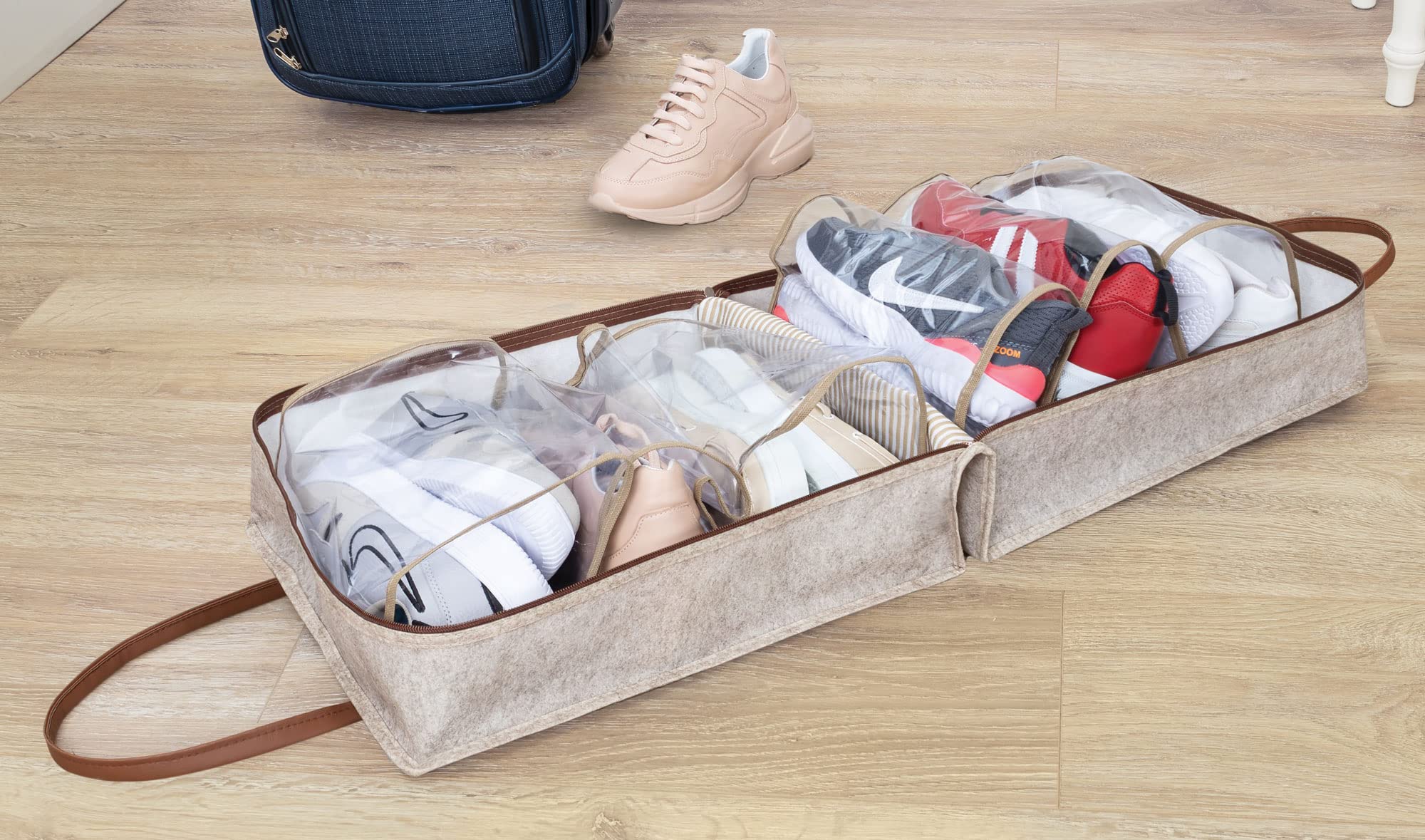 6 Pairs Shoe Bags for Travel - Breathable Shoe Storage Organizers with Zipper, Beige Packing Cubes for Luggage & Suitcase - Perfect for Vacation, Gym Shoes & Sneaker Protection