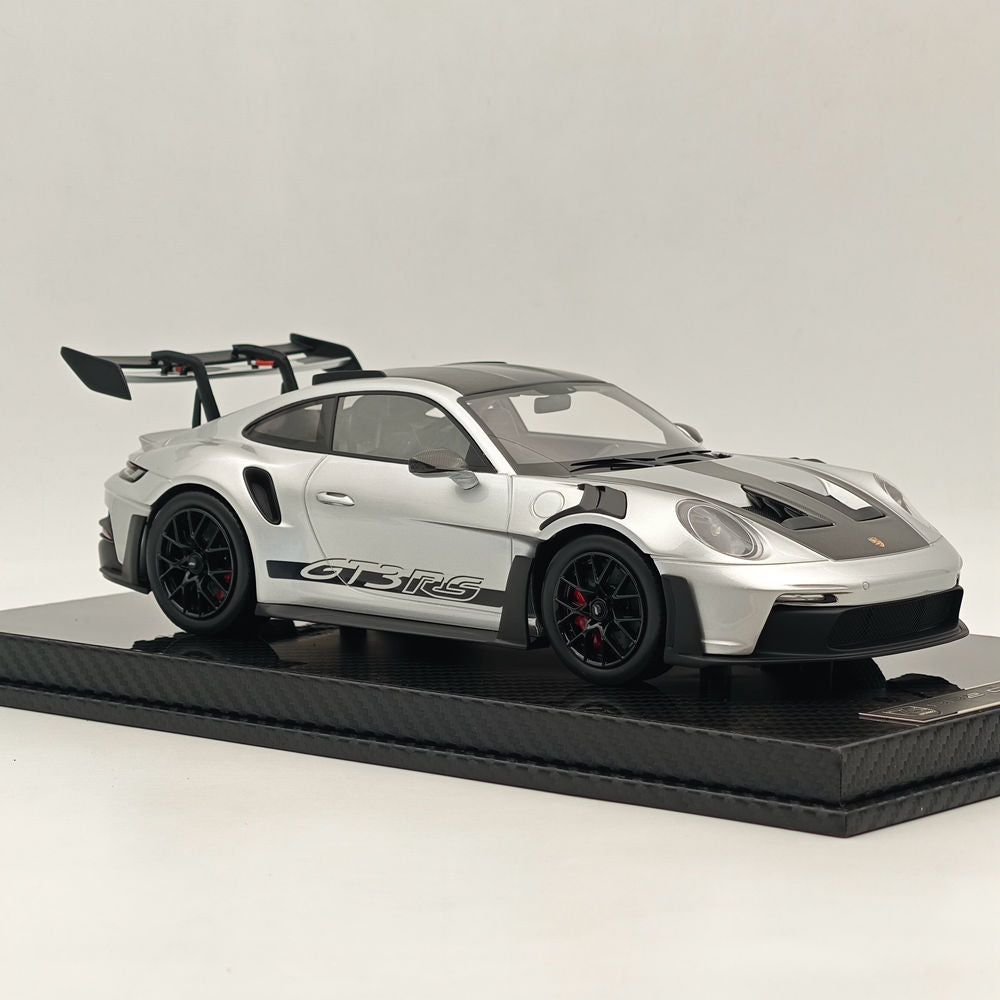 1/18 Scale Porsche 992 GT3 RS Silver Resin Die-Cast Model Car - High Quality Collectible Sports Car for Display, Gifts & Racing Enthusiasts