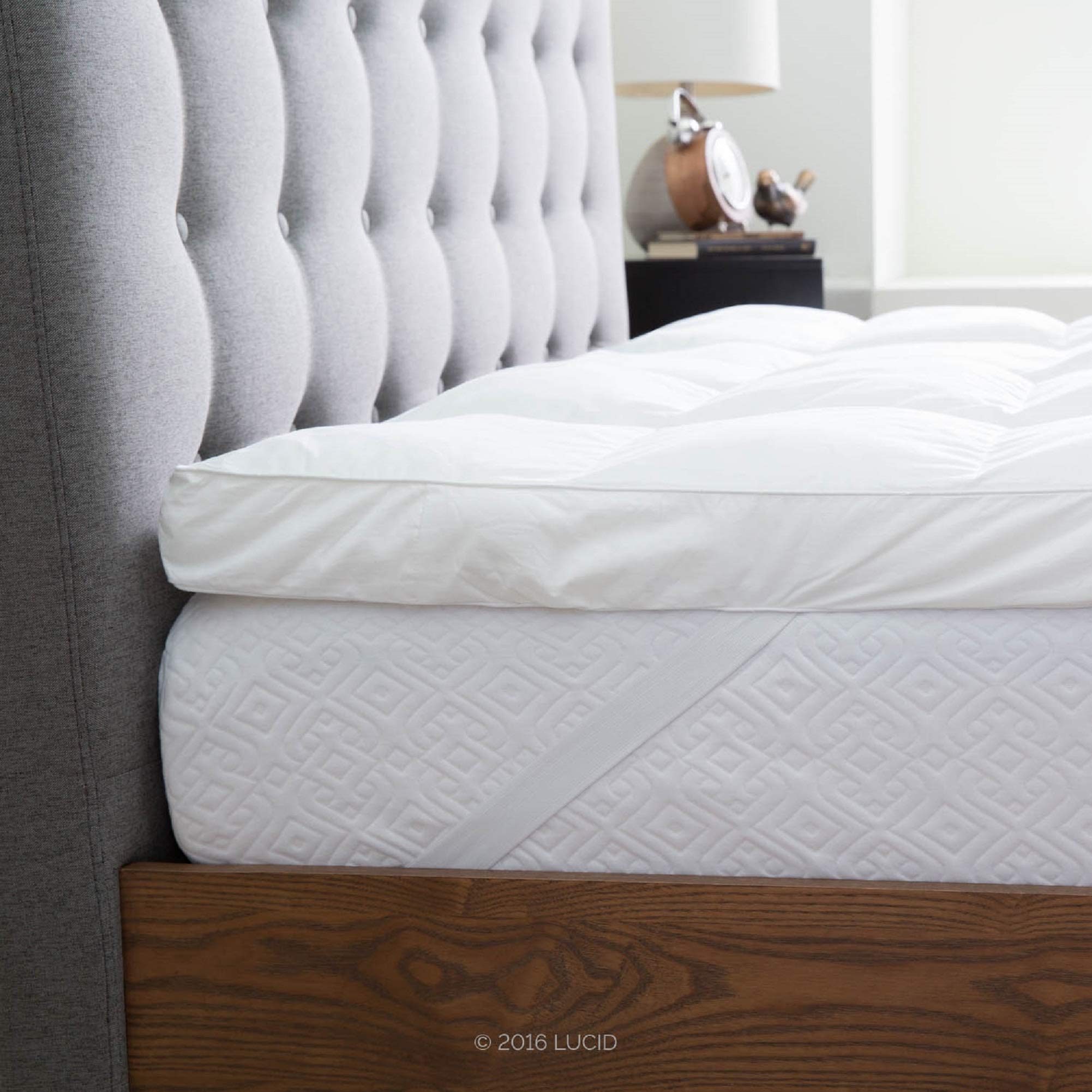 LUCID Ultra Plush 3 Inch Down Alternative Fiber Mattress Topper - Hypoallergenic Pillow Top with Soft Breathable Cotton Percale Cover - Full Size White - Perfect for Allergy Sufferers & Enhanced Sleep Comfort