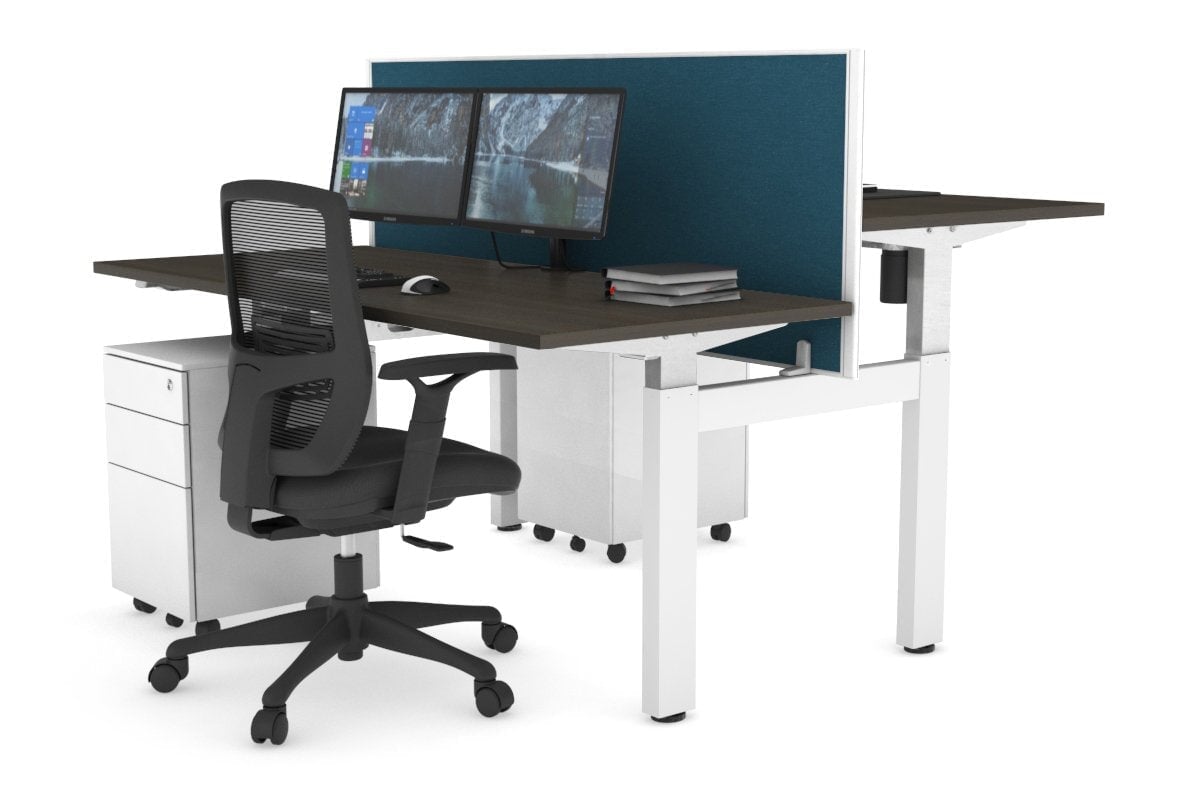 Adjustable Height 2-Person H Bench Workstation - White Frame [1400L x 700W] - Perfect for Office, Home Office, and Collaborative Workspaces
