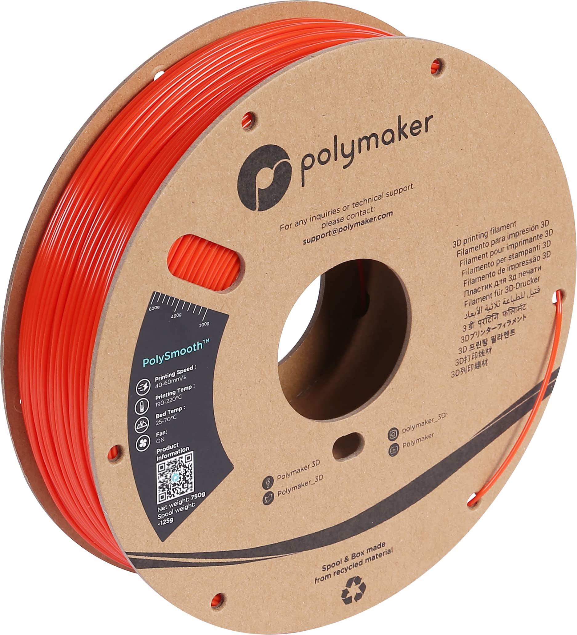 Polymaker PolySmooth PVB 3D Printer Filament 1.75mm Red - 750g Cardboard Spool, Easy Post-Processing with IPA Alcohol, Compatible with Polysher - Perfect for Smoothing Prints, Cosplay Props & Functional Prototypes