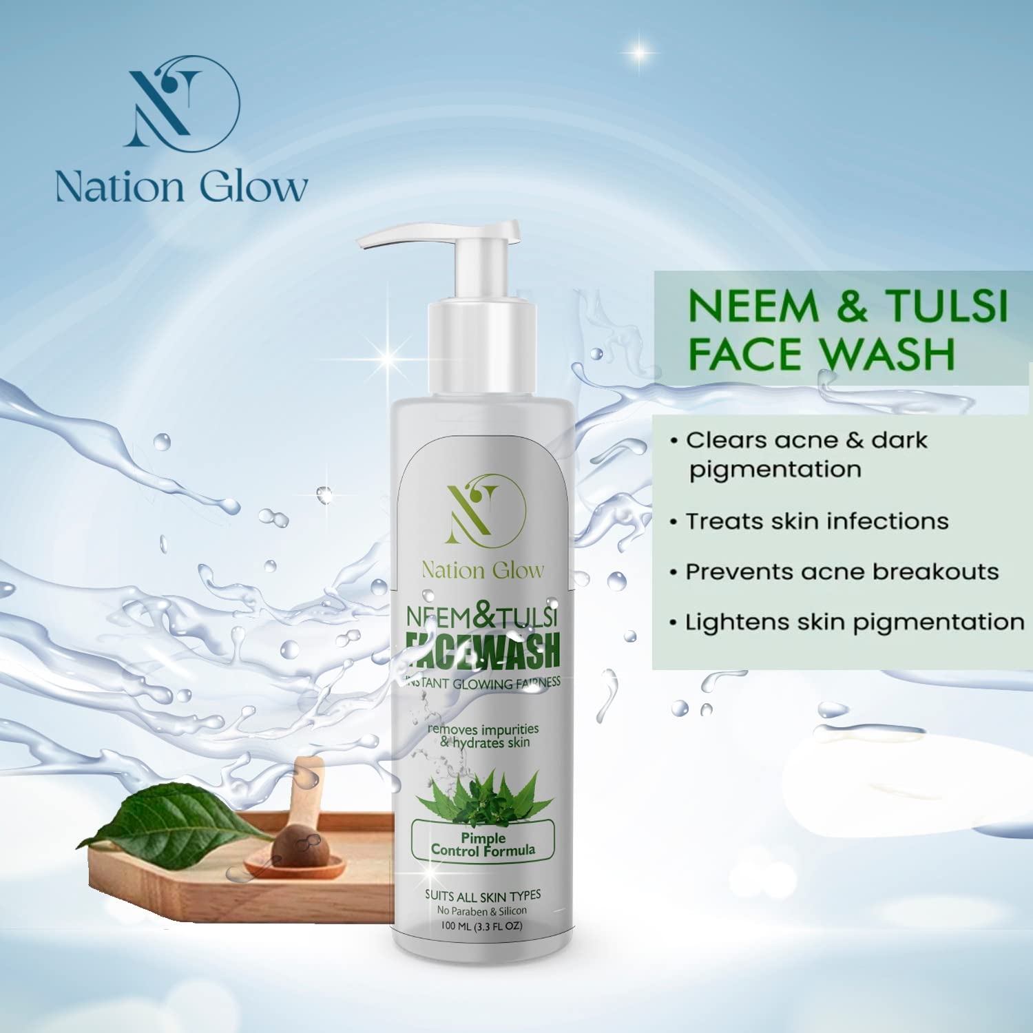 Neem & Tulsi Pimple Control Face Wash for Acne-Prone Skin - Prevents Breakouts, Removes Excess Oil, Cleanses Pores & Fades Pigmentation - Paraben & Sulfate Free - 100ml (Pack of 2) - Perfect for Daily Skincare Routine & Oily Skin Treatment