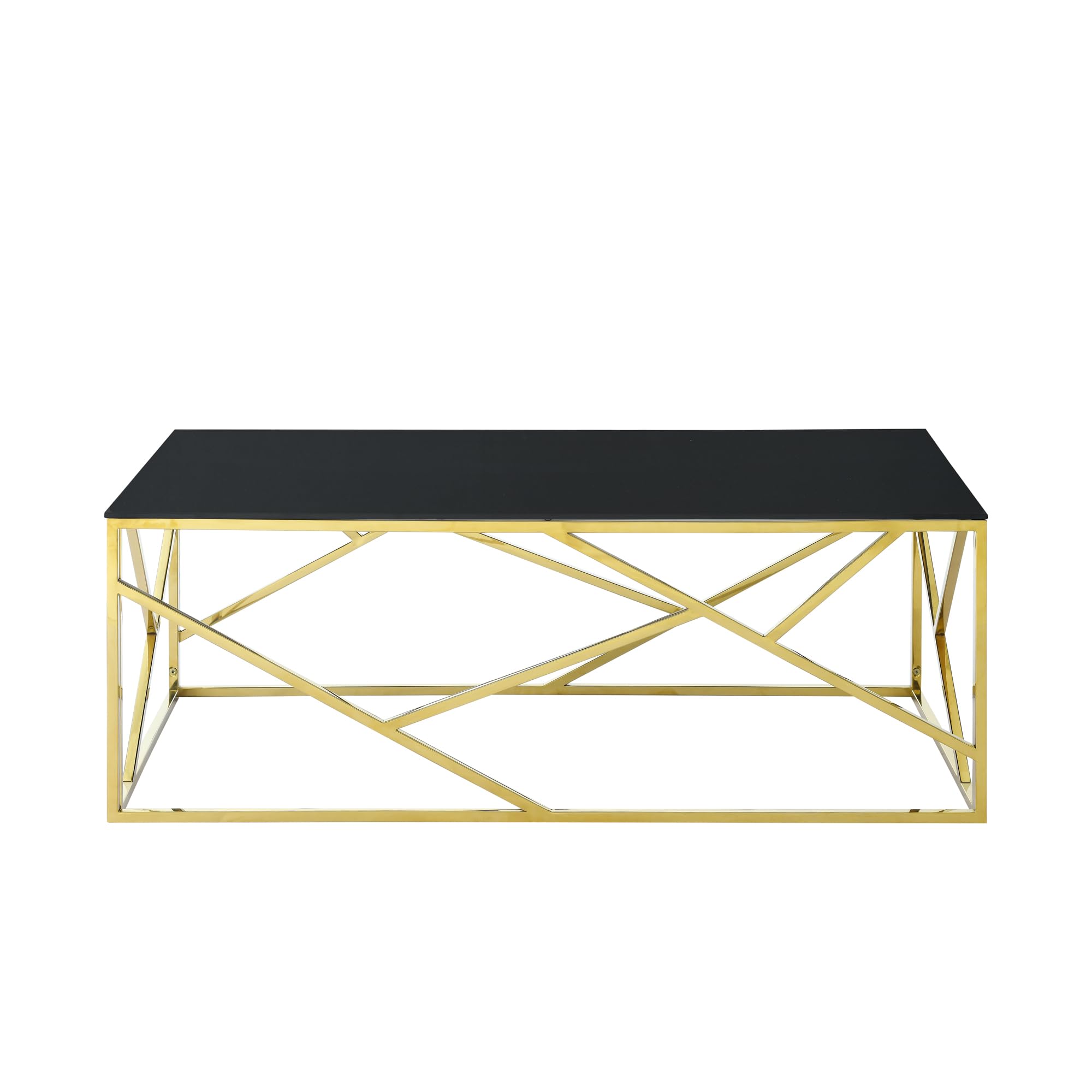 Modern Black Rectangular Tempered Glass Coffee Table with Stainless Steel Frame - Living Room Centerpiece for Home, Office & Lounge Decor