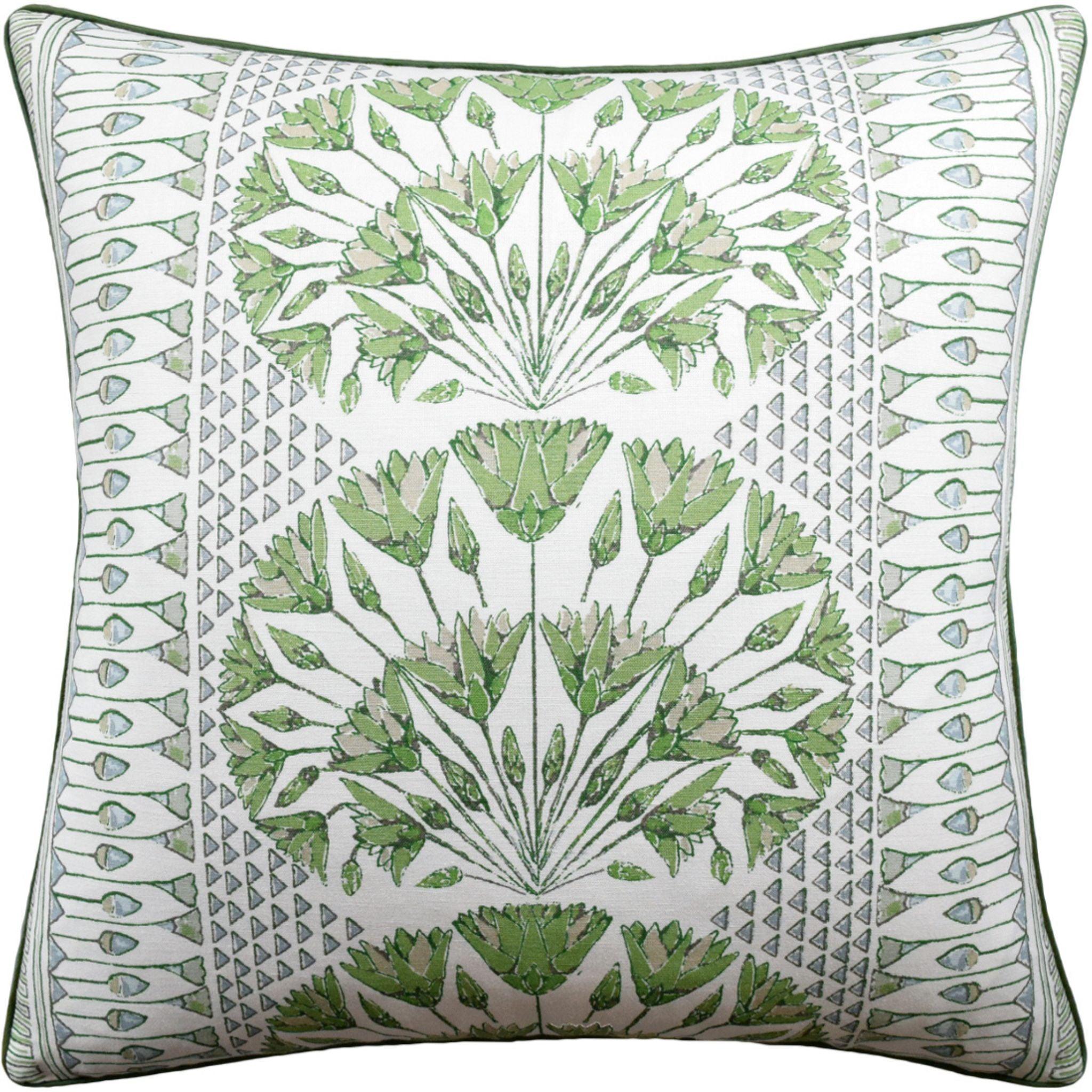 Green and White Cairo Square Decorative Pillow - Modern Geometric Throw Pillow Cover for Sofa, Bed, Living Room & Home Decor