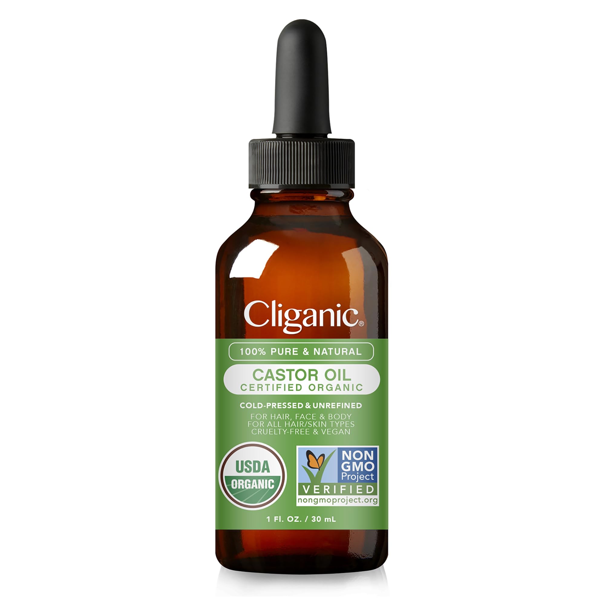 Cliganic 100% Pure Organic Castor Oil for Hair Growth & Eyelash Care - 1oz Bottle with Eyelash Kit - Natural Moisturizer for Skin, Beard & Scalp - Perfect for DIY Beauty Treatments & Nighttime Routine