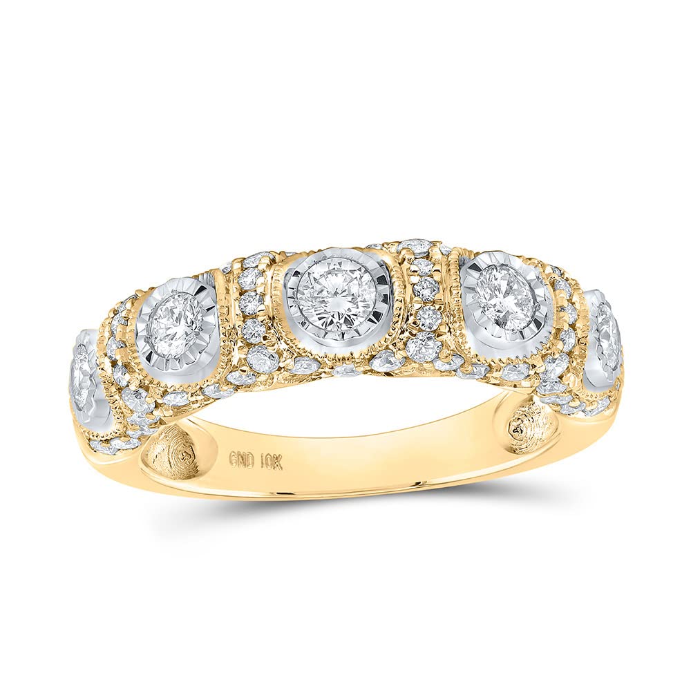 10K Yellow Gold Women's Round Diamond Band Ring - 1 CTTW Total Weight | Perfect for Engagement, Wedding, Anniversary & Everyday Elegance