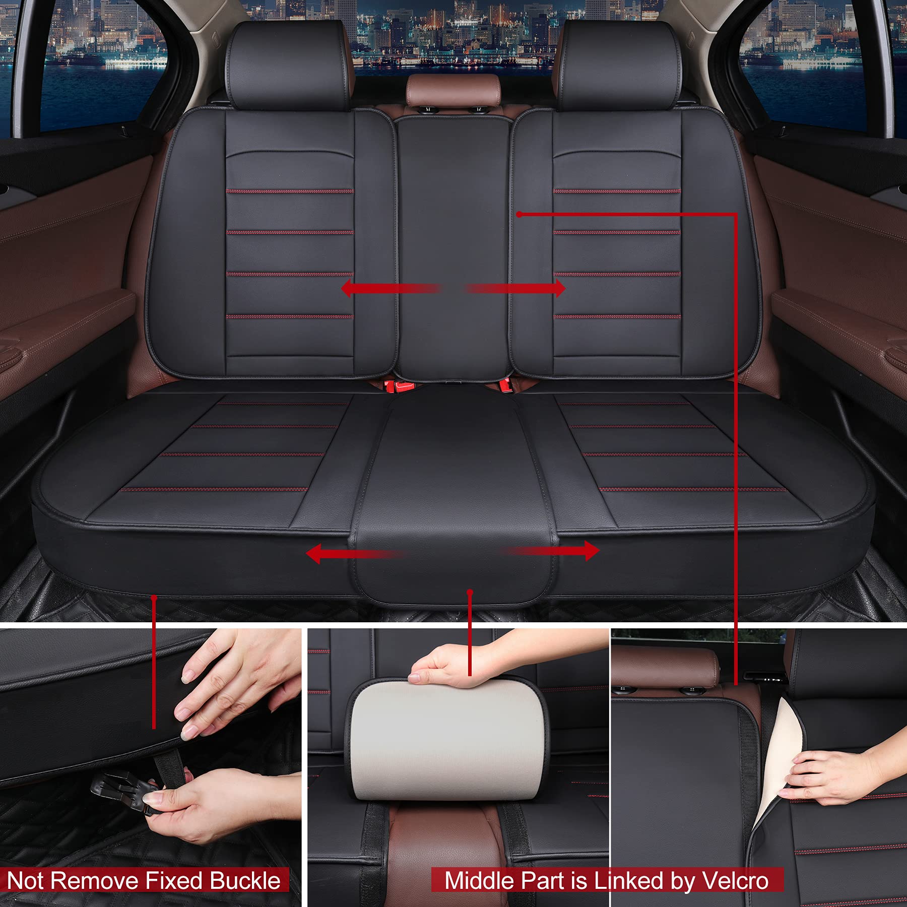 Premium Universal Leather Car Seat Covers Full Set - Waterproof Leatherette Auto Seat Protectors for SUV, Truck & Sedan | Black & Red | Perfect for Road Trips & Daily Commuting