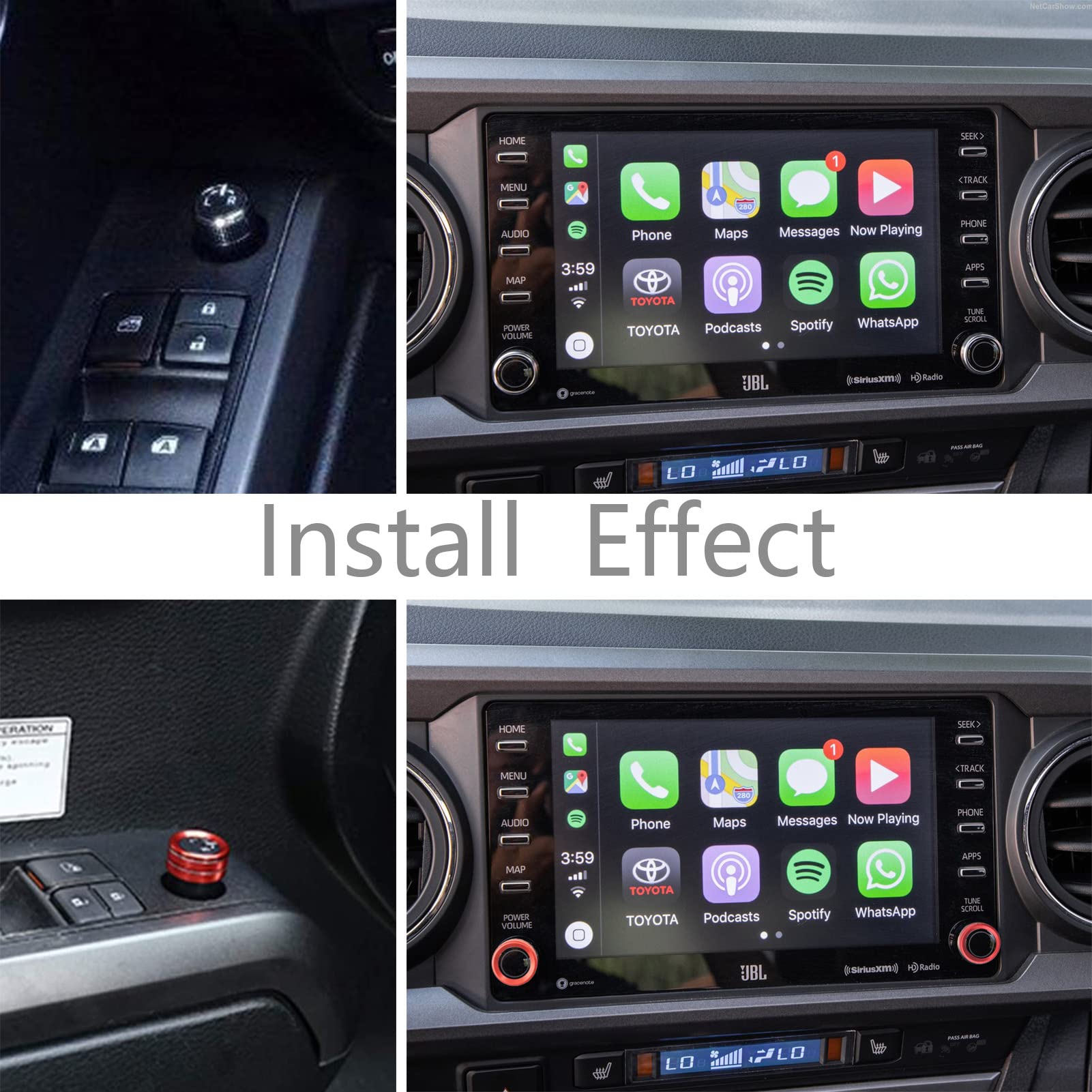 2016-2019 Toyota Tacoma Interior Accessories - Red Button Covers for AC Switch, Screen & Rear Mirror Controls | Premium Car Decor Upgrade for Enhanced Driving Experience