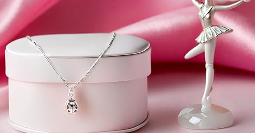 Precious Pieces Kids' Sterling Silver Ladybug Pendant Necklace with Red Cubic Zirconia - 14 Inch Chain - Perfect for Birthdays, First Communion & Special Occasions