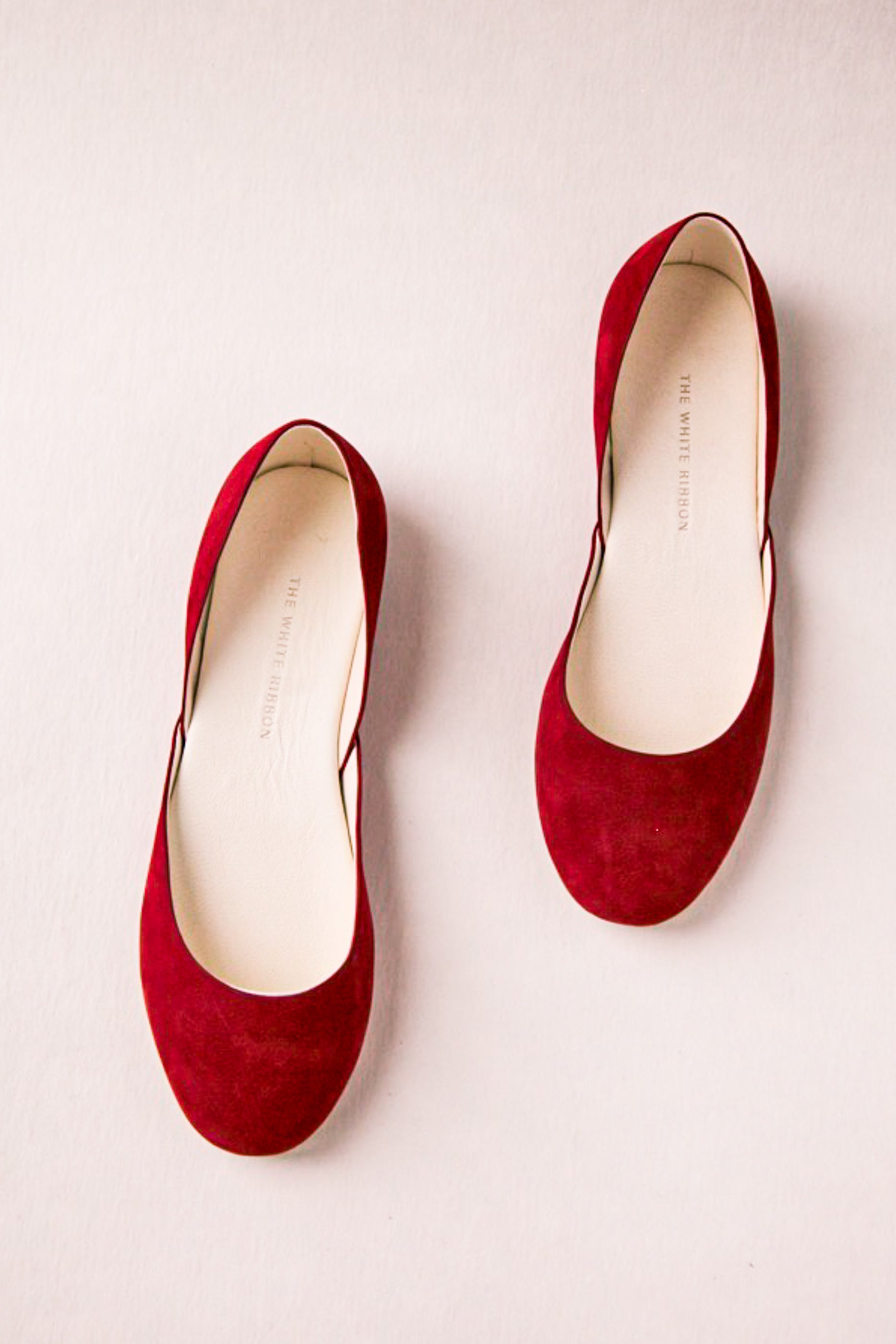 THEA BALLET FLATS Women's Comfortable Slip-On Shoes - Ruby Red Nubuck Leather for Work, Travel & Casual Wear