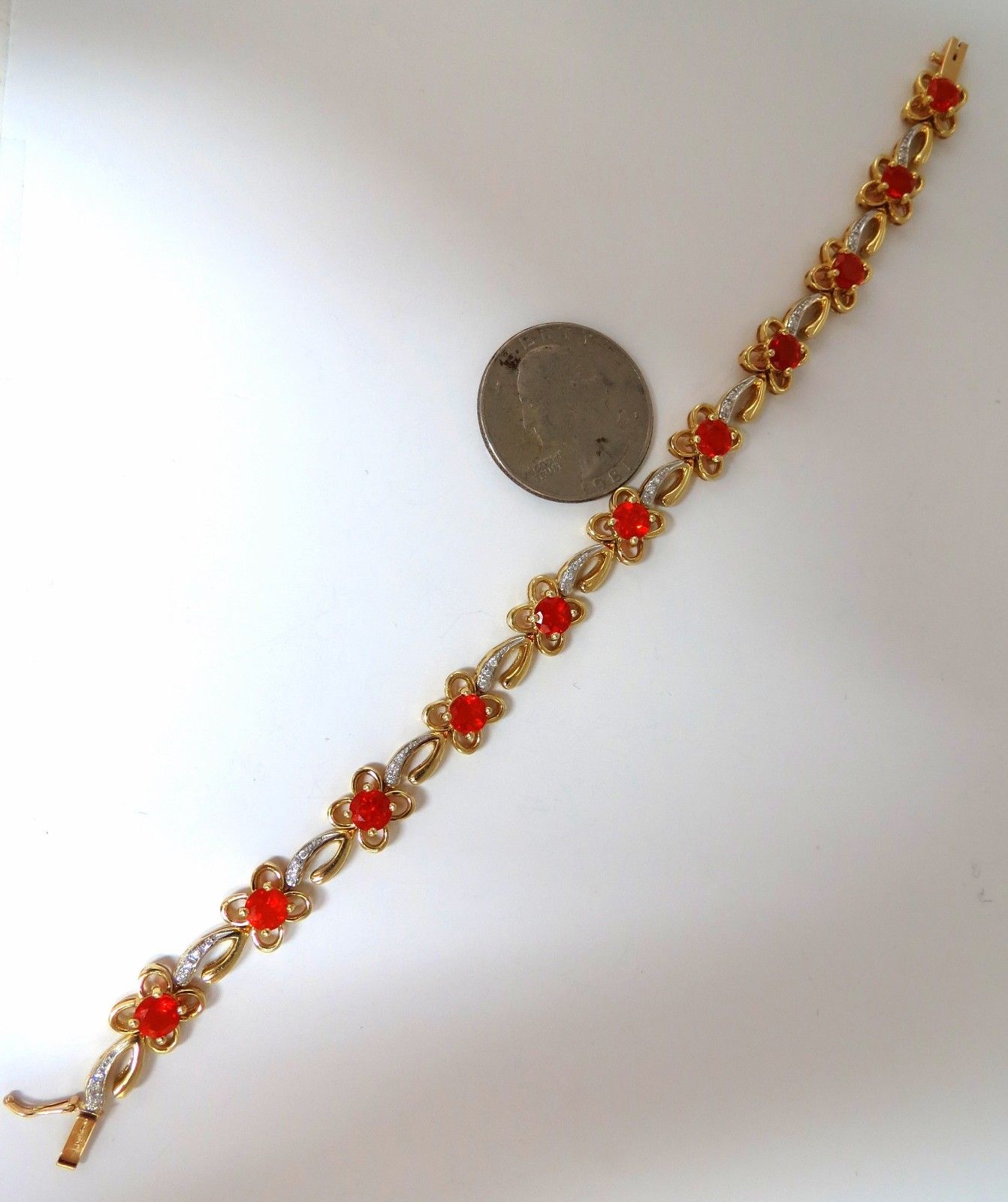 5.36ct Natural Mexican Opal Diamond Bracelet - 14K Gold Clover Design for Women, Elegant Jewelry Gift for Birthday, Anniversary & Special Occasions