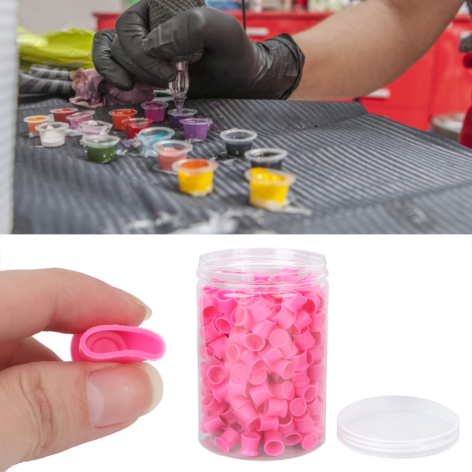 300pcs Clear Silicone Tattoo Ink Cups - Safe, Disposable Pigment Containers for Professional Tattoo Artists & Cosmetic Use | Perfect for Tattoo Studios, PMU & Beauty Salons